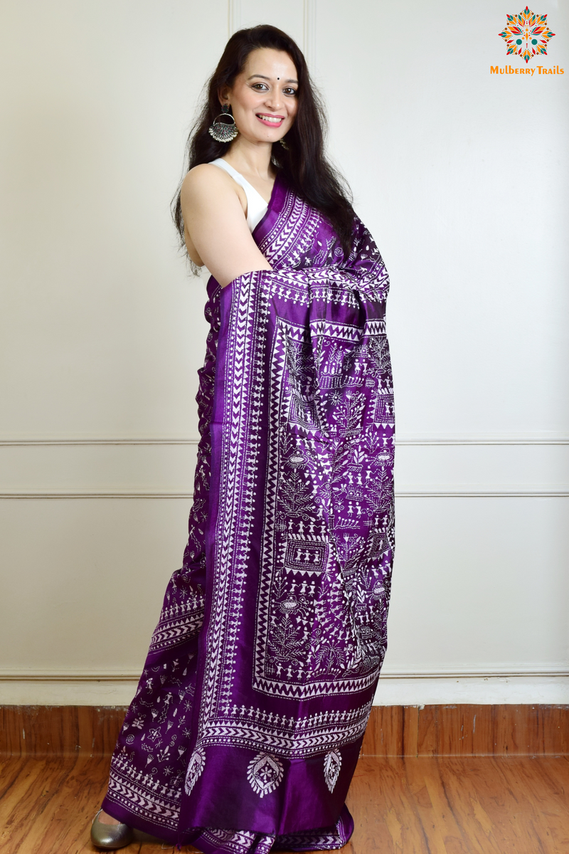 Rima - Bangalore Silk Saree with Warli Embroidery Saree