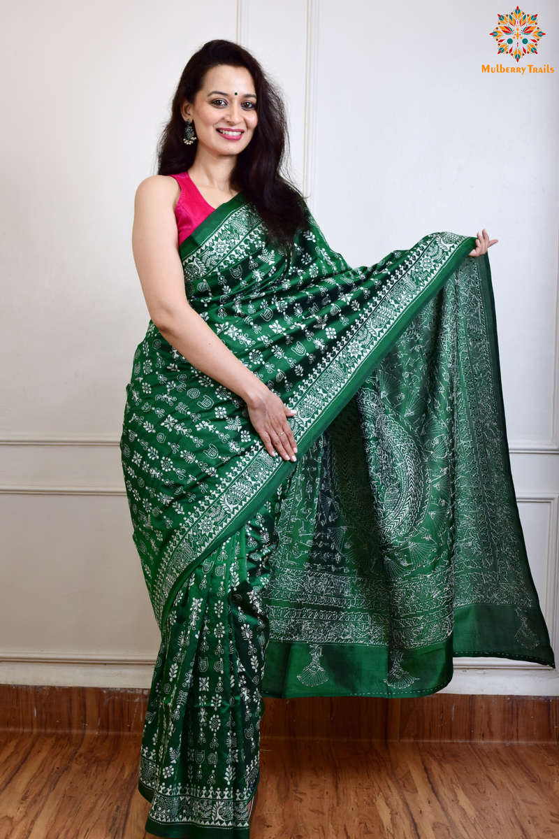 Rima - Bangalore Silk Saree with Warli Embroidery Saree