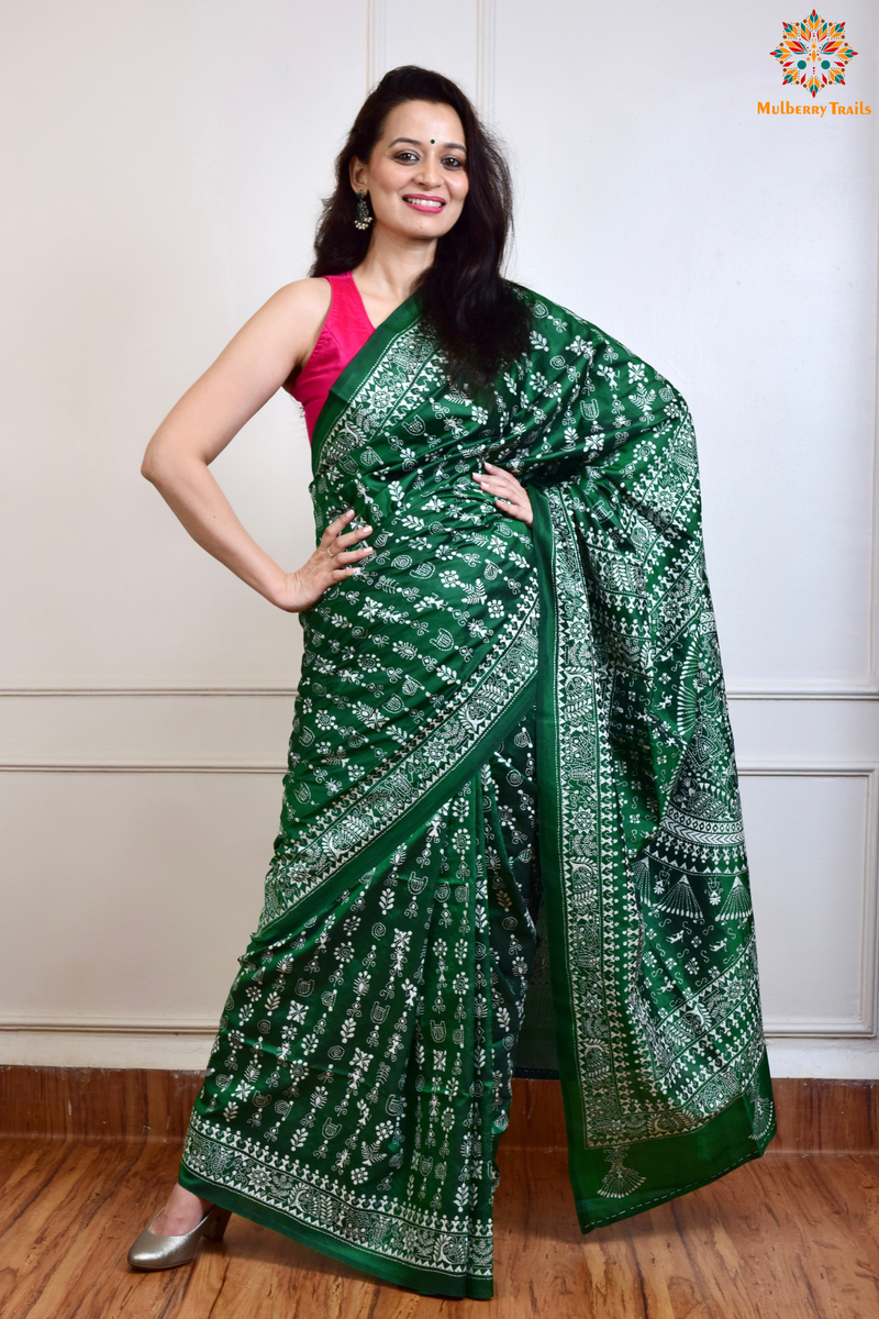 Rima - Bangalore Silk Saree with Warli Embroidery Saree