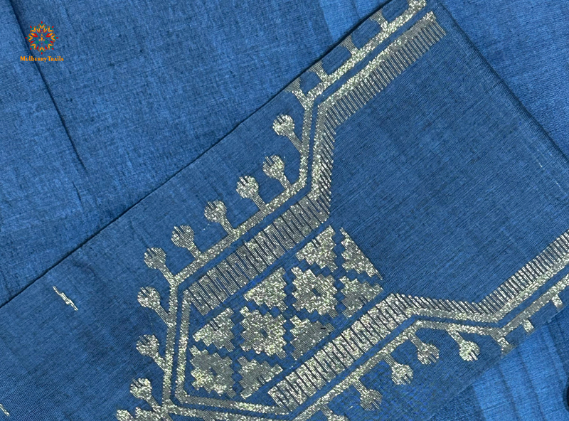 Shama Pure Cotton Jamdani 3 Piece Suit_ Denim Blue