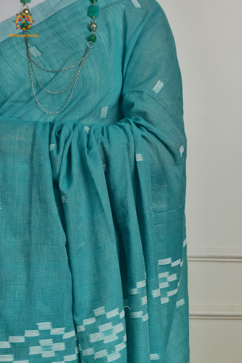 Yami: Flowy Summer Cotton Saree Sea Blue