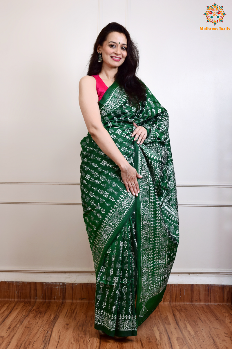 Rima - Bangalore Silk Saree with Warli Embroidery Saree