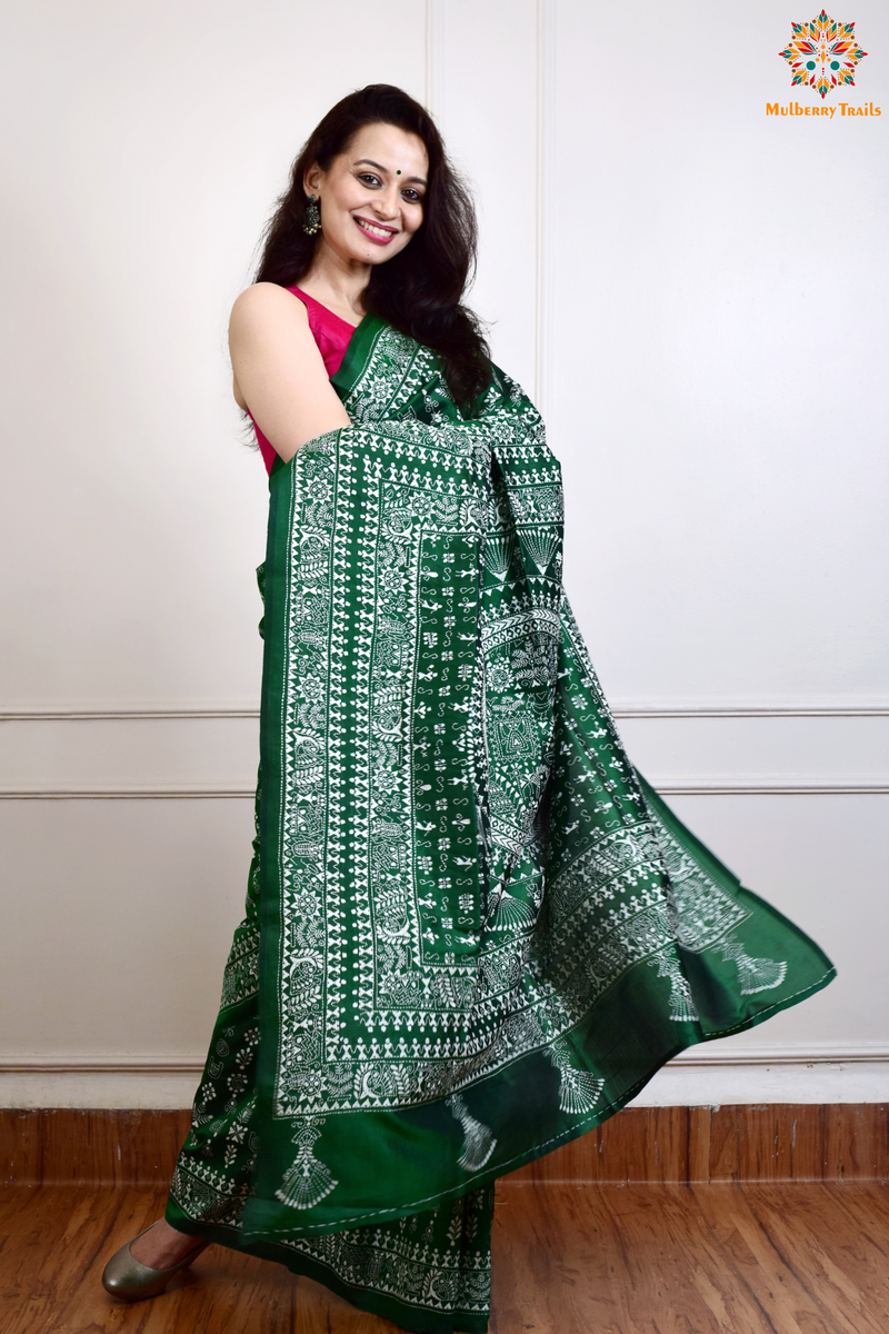 Rima - Bangalore Silk Saree with Warli Embroidery Saree