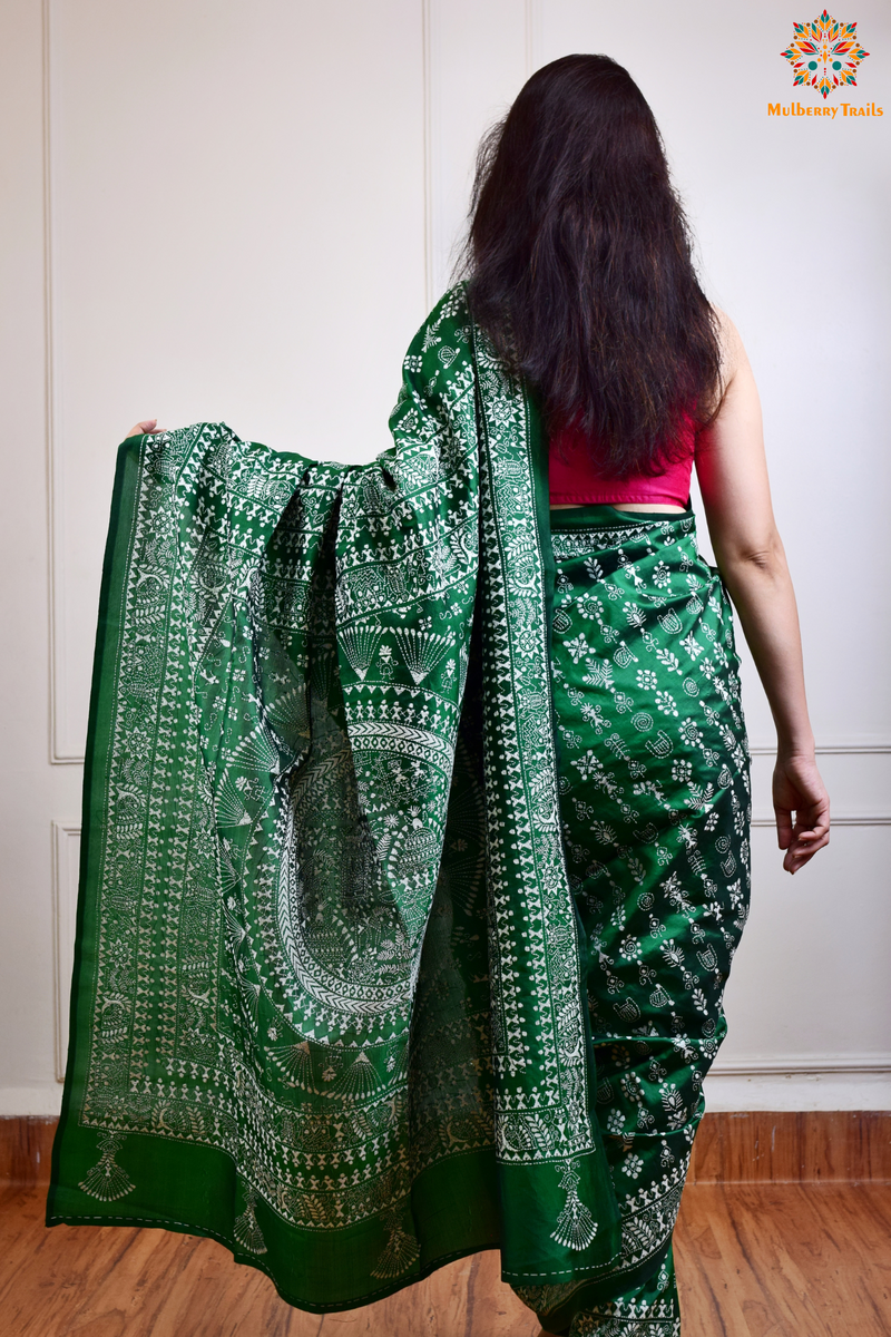 Rima - Bangalore Silk Saree with Warli Embroidery Saree