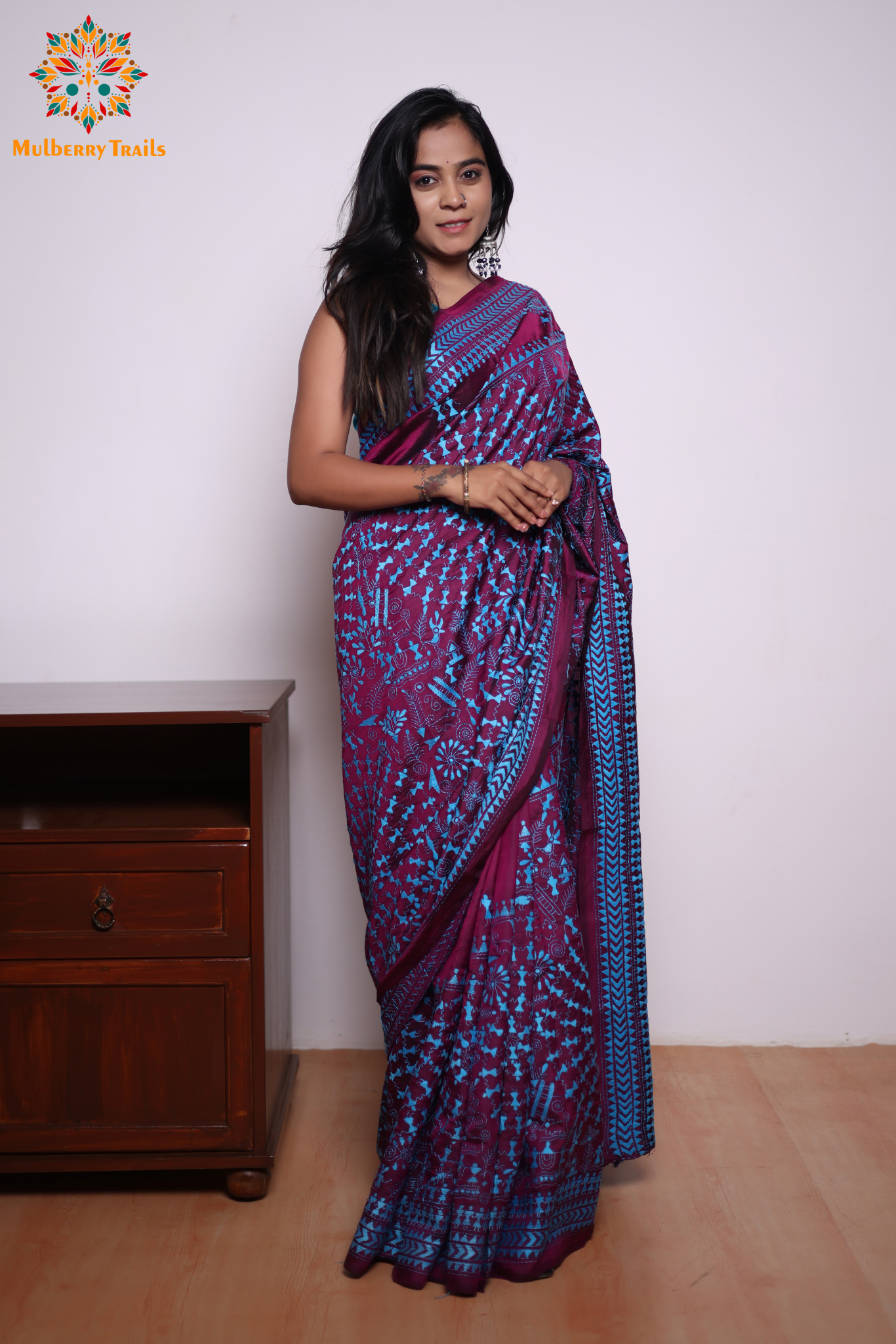 Rima - Purple Silk Saree with kantha Embroidery
