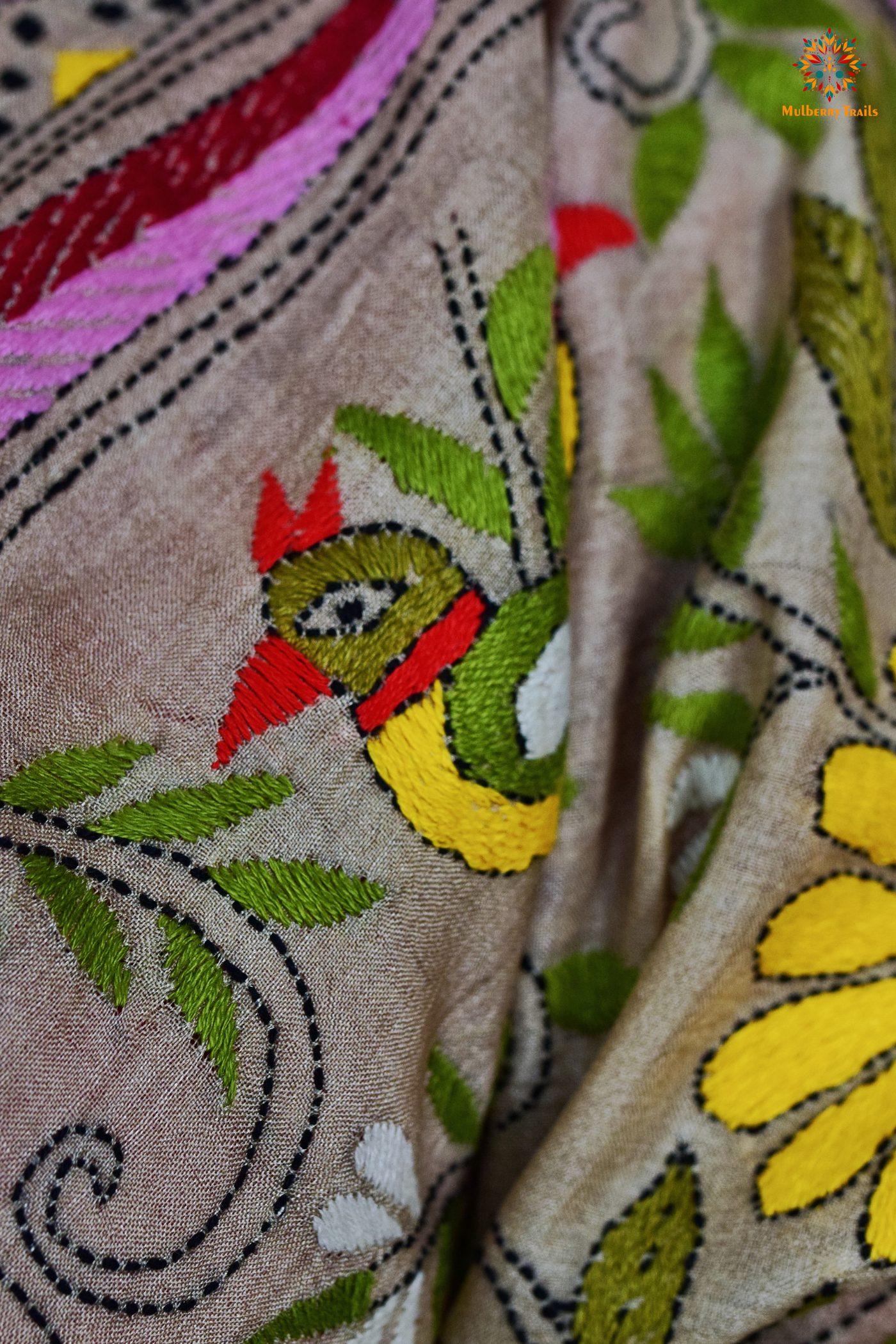 Rima - Tusser Silk Saree with all over Kantha Embroidery