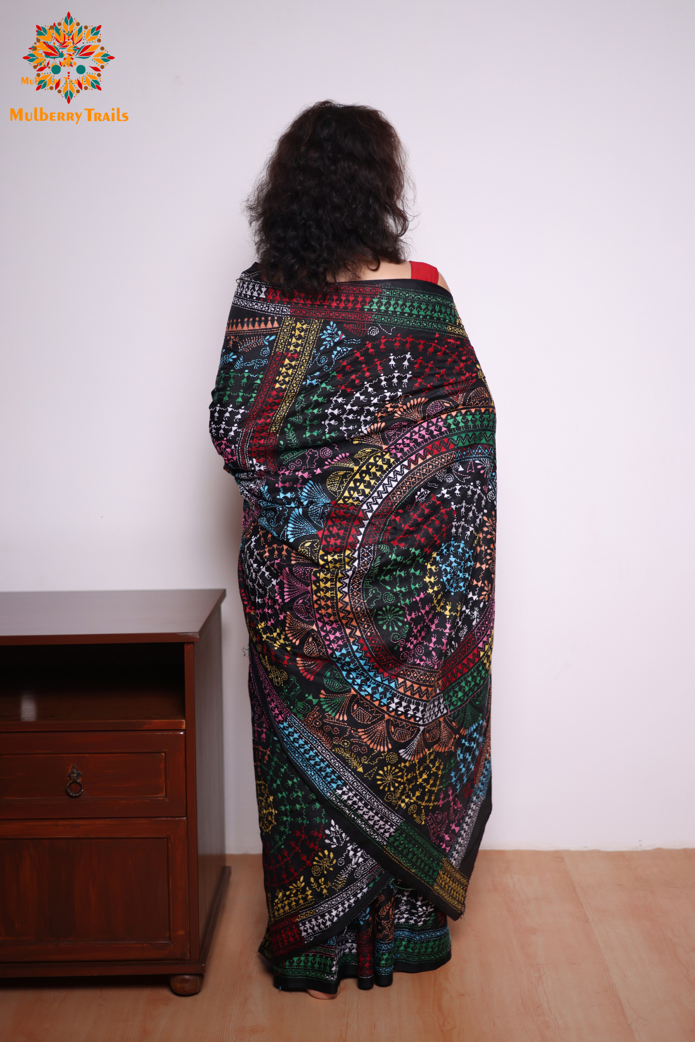 Rima - Black Silk Saree with kantha Embroidery