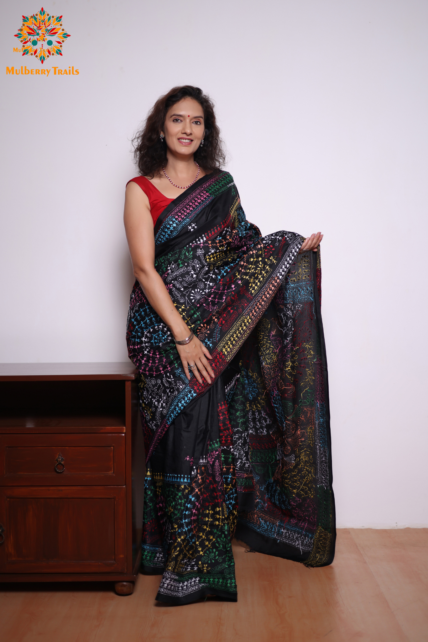 Rima - Black Silk Saree with kantha Embroidery