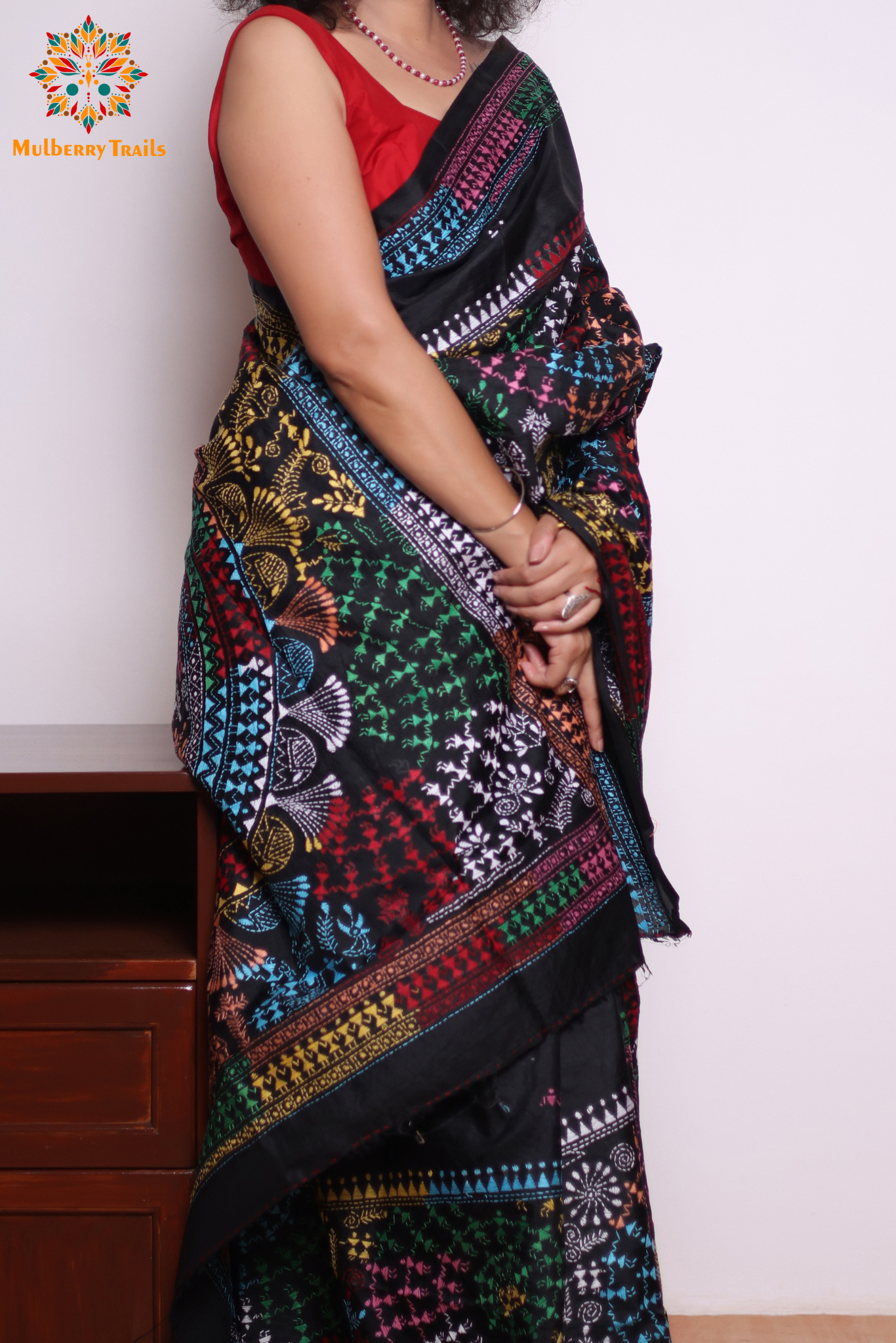 Rima - Black Silk Saree with kantha Embroidery