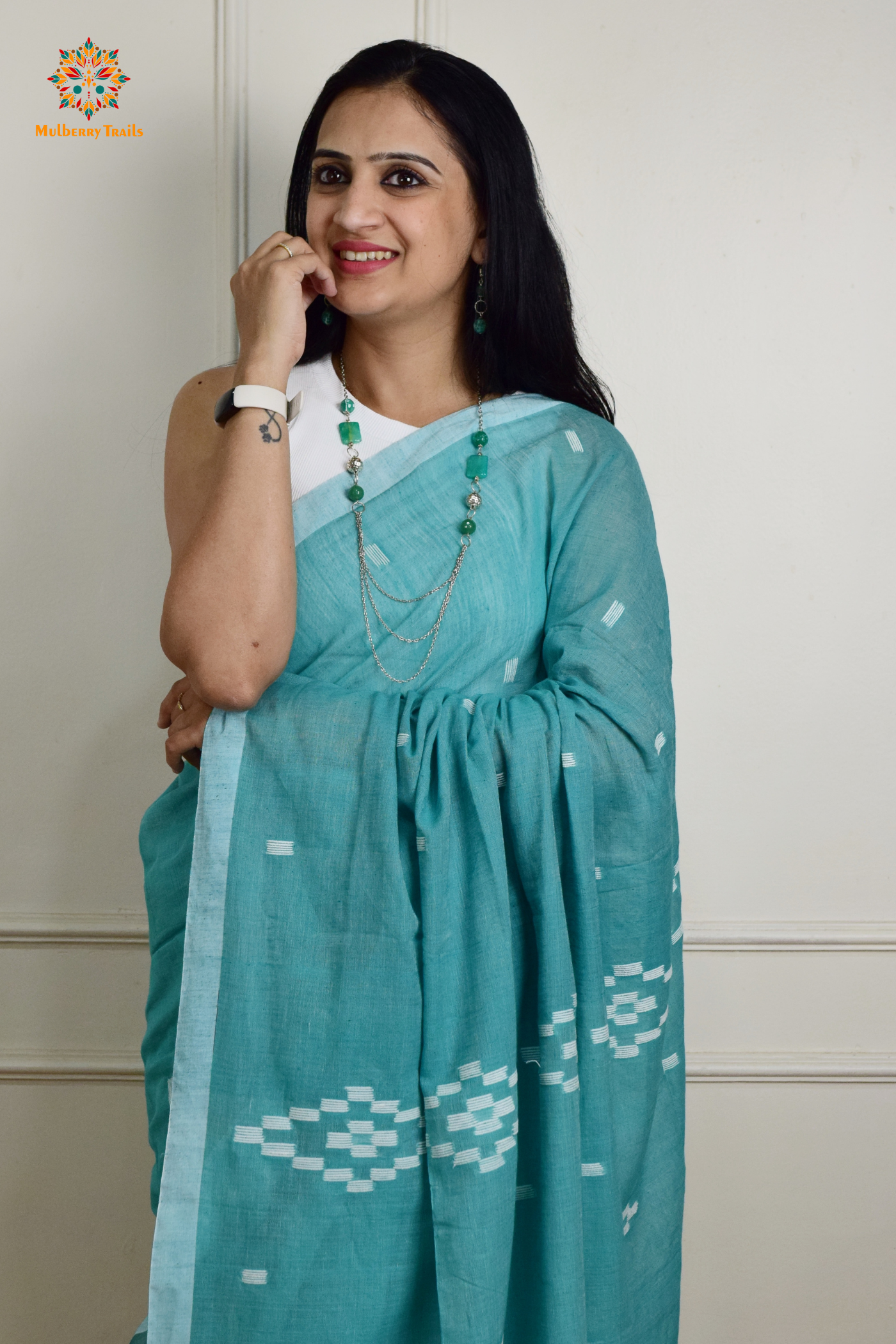 Yami: Flowy Summer Cotton Saree Sea Blue