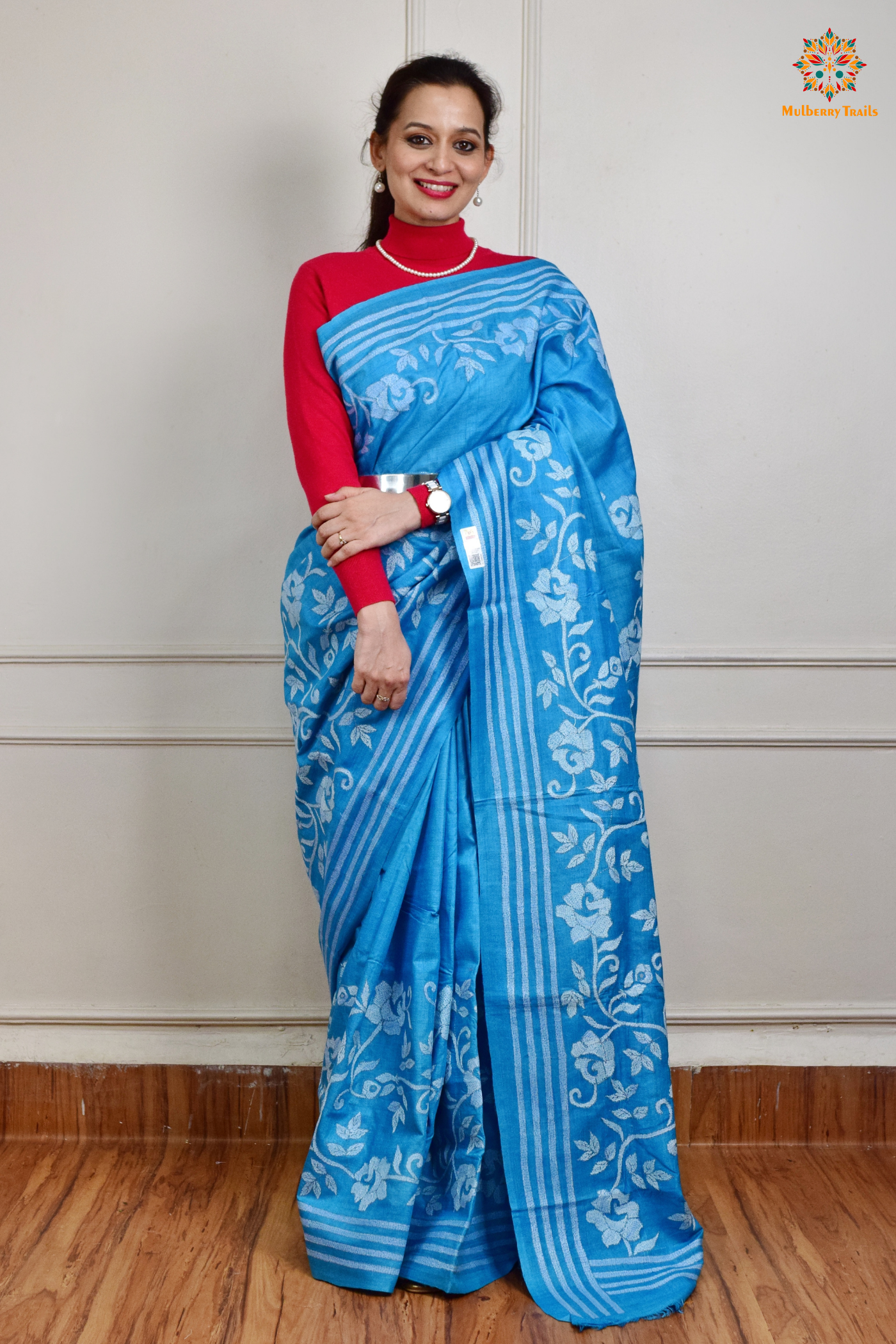 Rima - Tusser Silk Saree with all over Kantha Embroidery