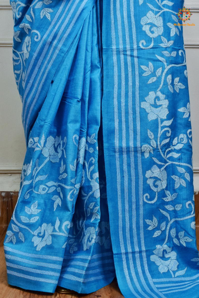 Rima - Tusser Silk Saree with all over Kantha Embroidery