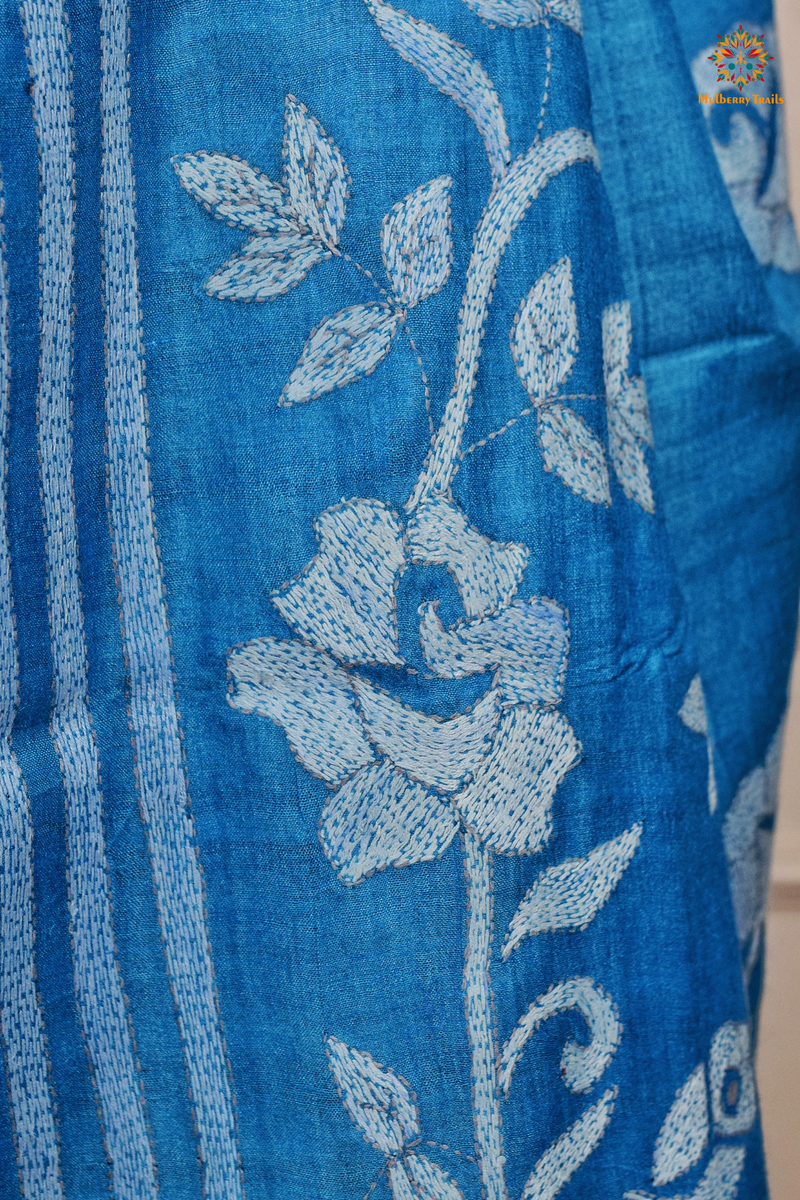 Rima - Tusser Silk Saree with all over Kantha Embroidery