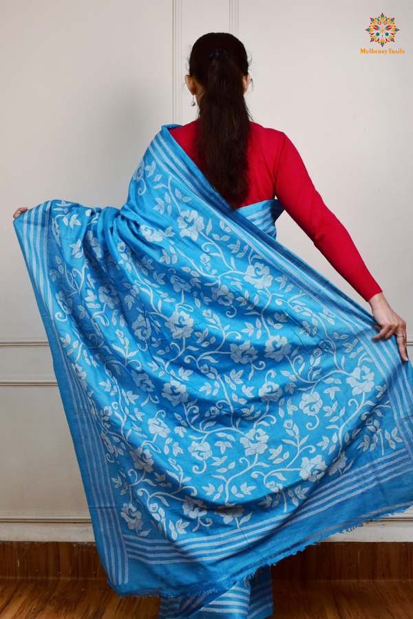 Rima - Tusser Silk Saree with all over Kantha Embroidery