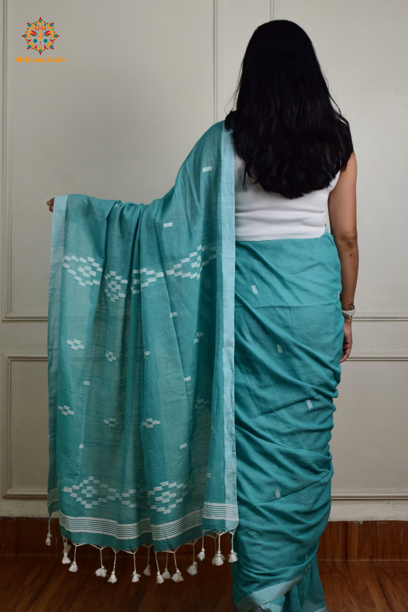 Yami: Flowy Summer Cotton Saree Sea Blue