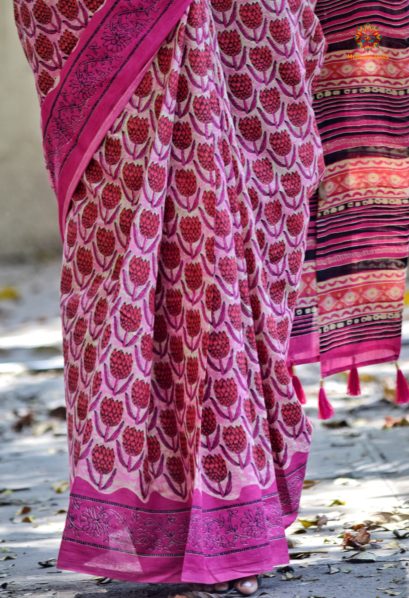 Chitrani: Summer Printed Cotton Sarees Pink