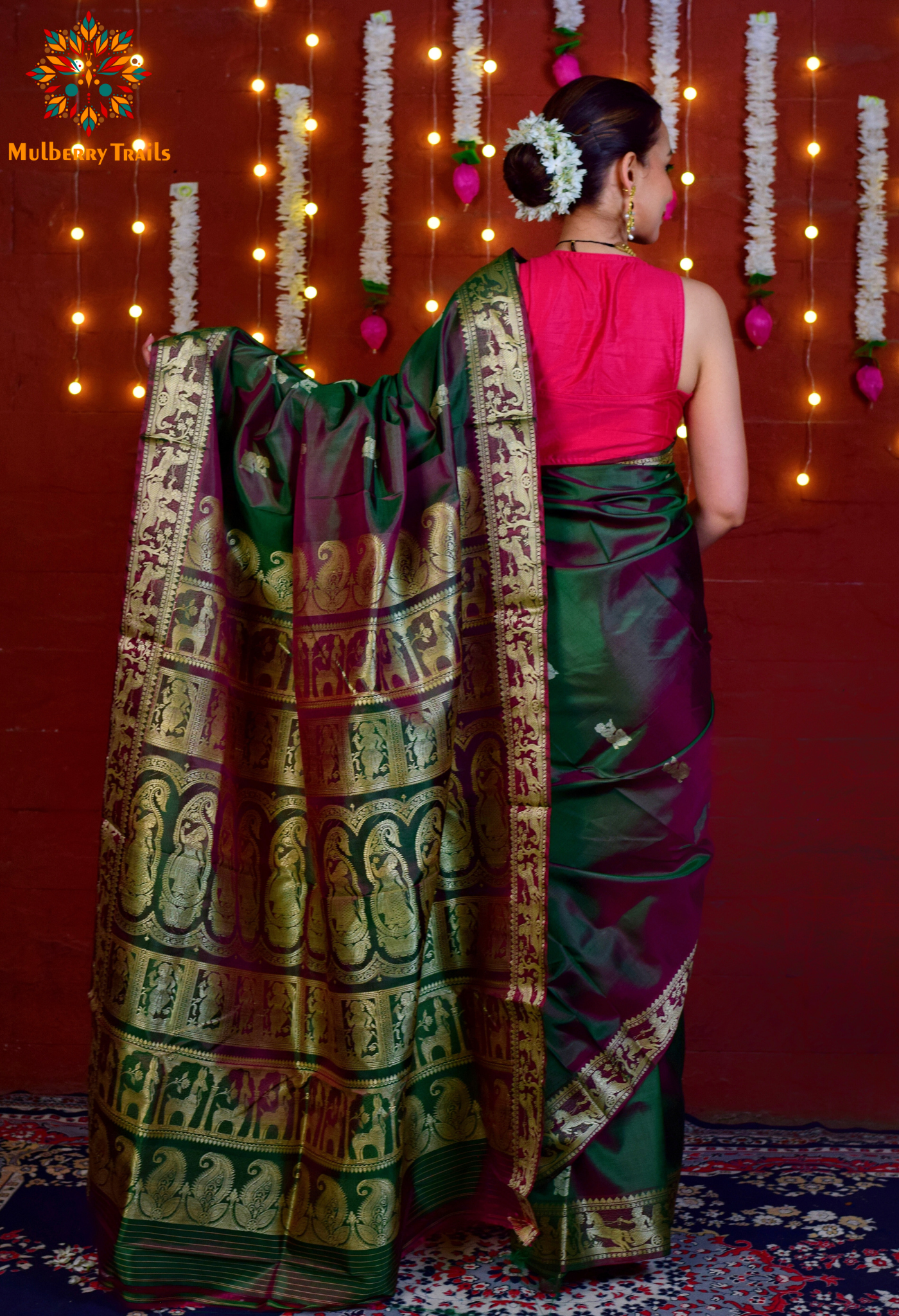 Bishnupadi: Pure Silk Resham Baluchari _ Green