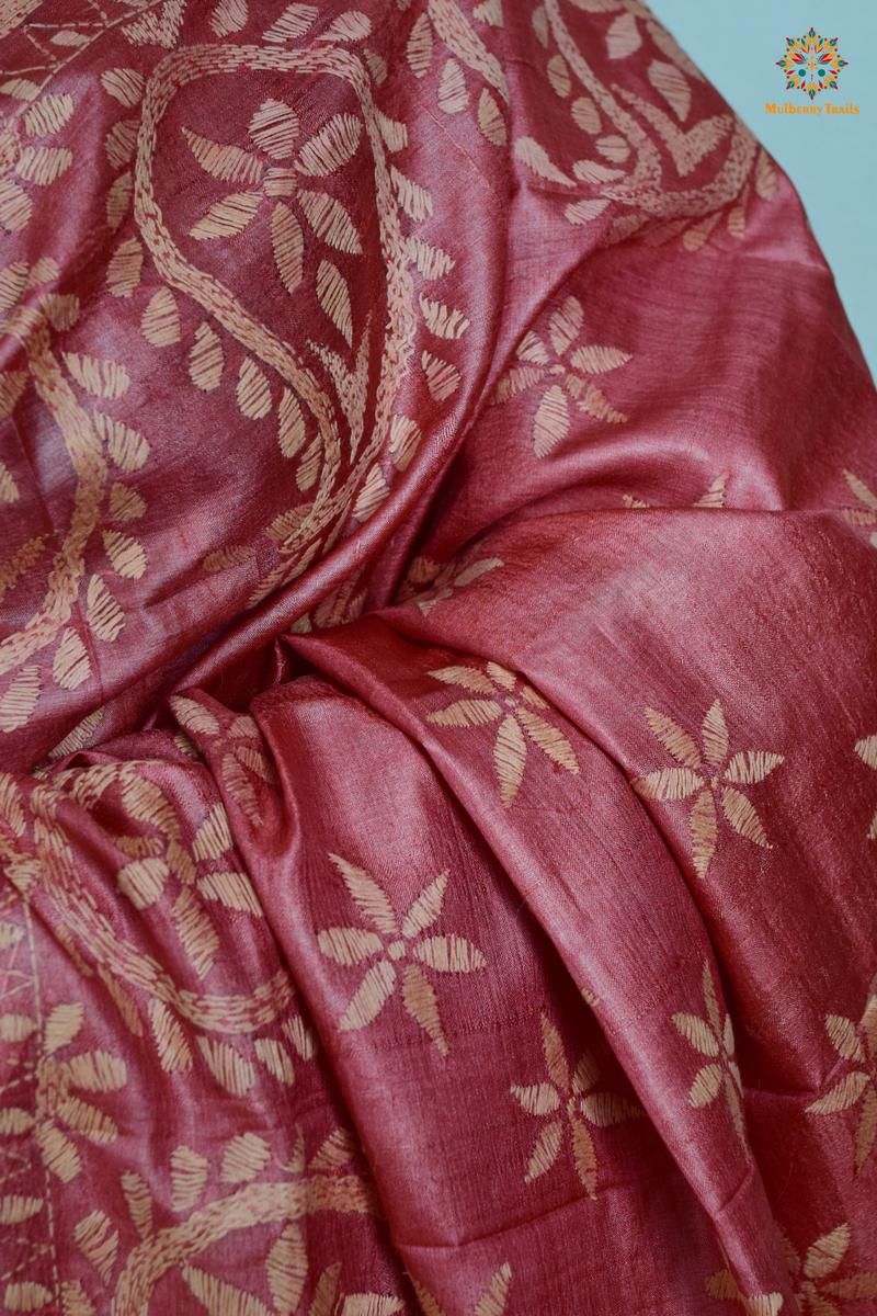 Rima - Tusser Silk Saree with all over Kantha Embroidery