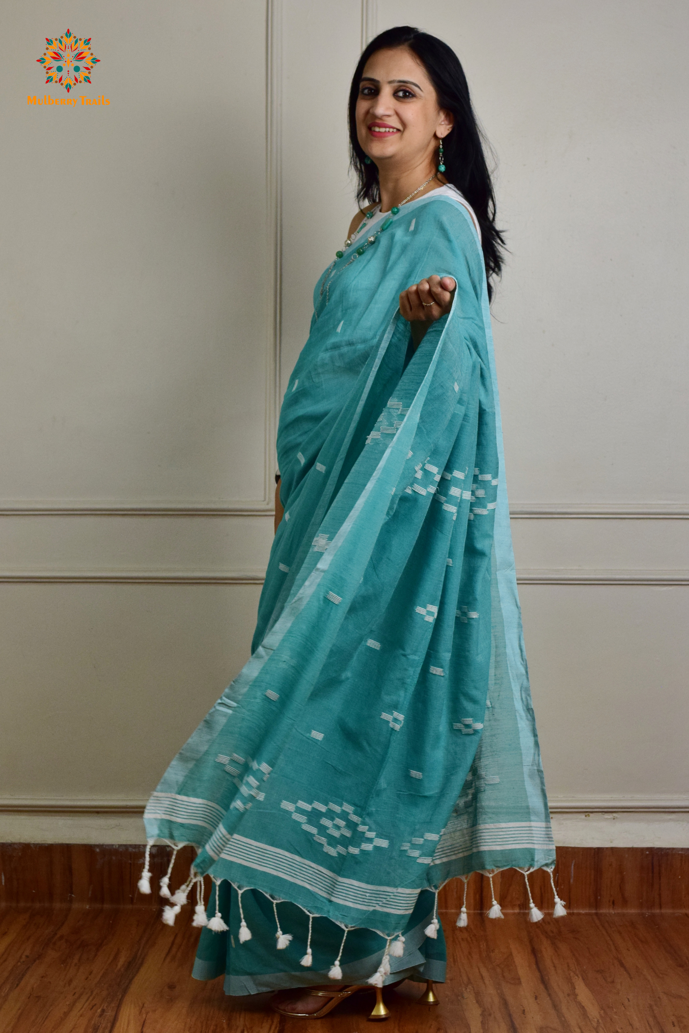 Yami: Flowy Summer Cotton Saree Sea Blue