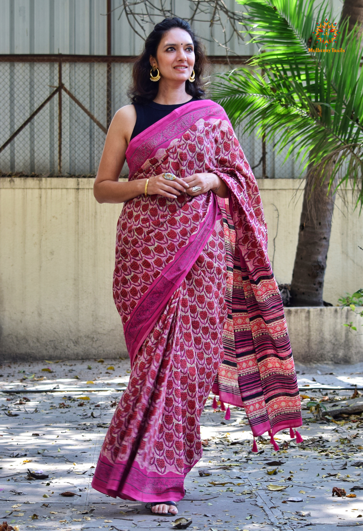 Chitrani: Summer Printed Cotton Sarees Pink