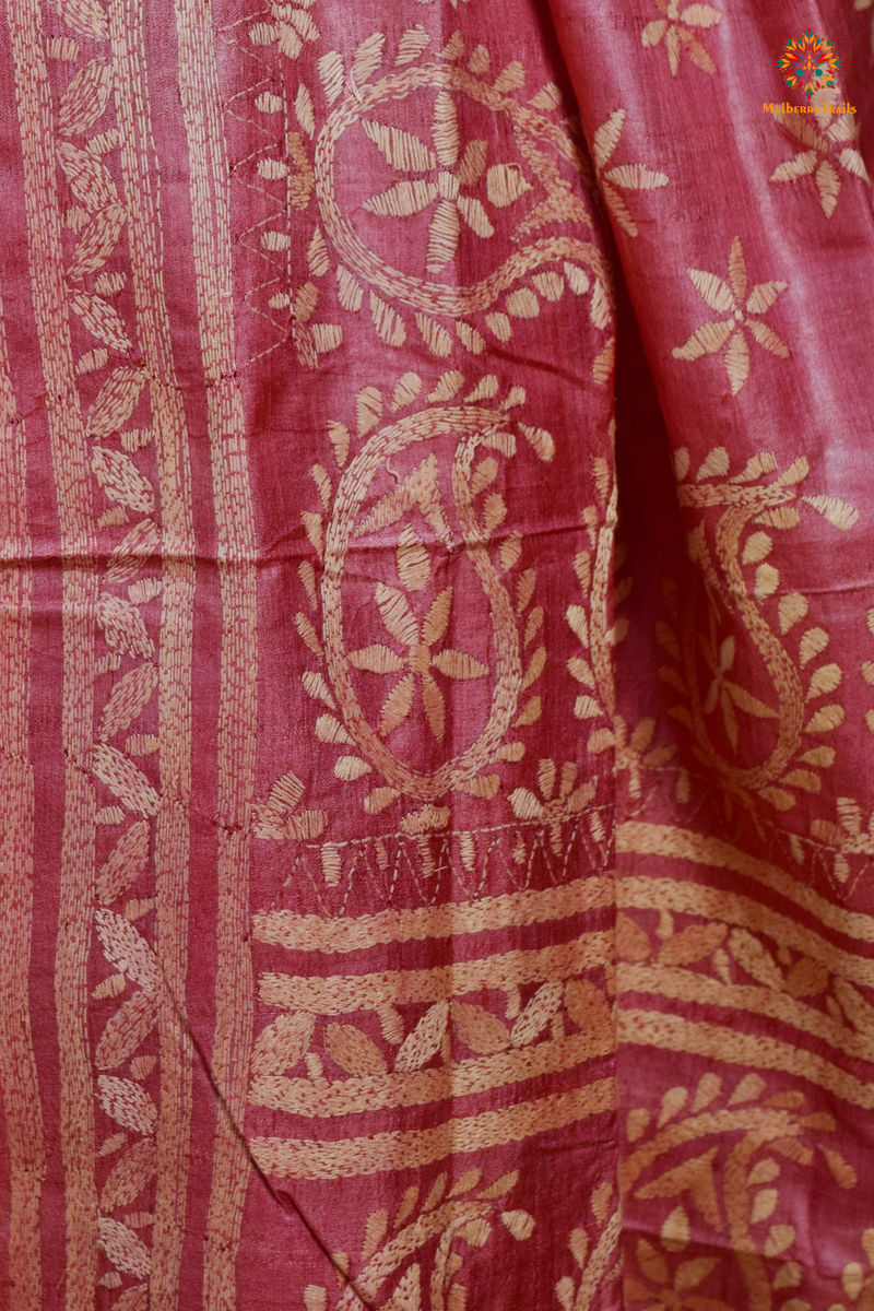 Rima - Tusser Silk Saree with all over Kantha Embroidery