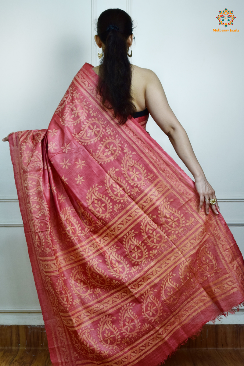 Rima - Tusser Silk Saree with all over Kantha Embroidery