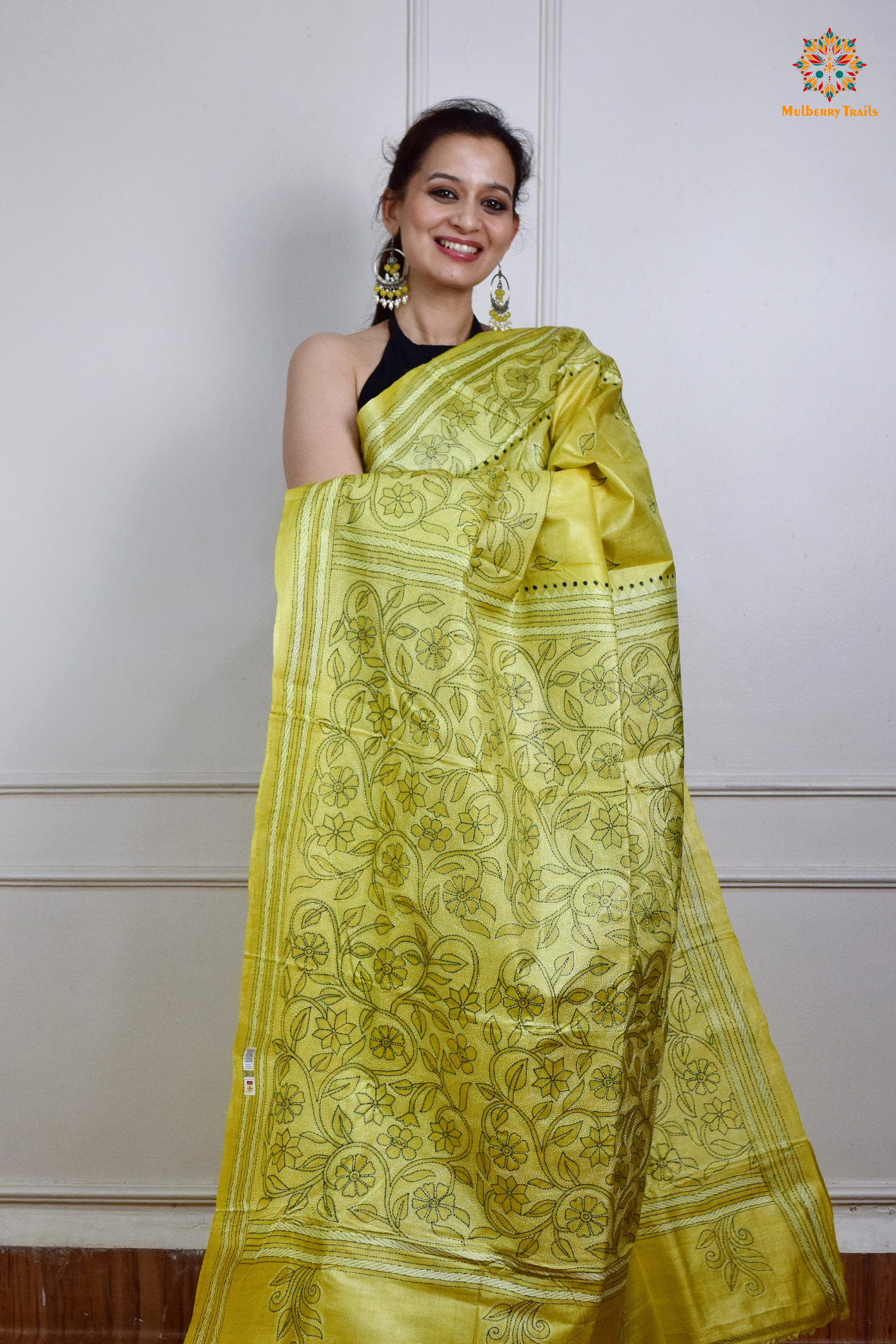 Rima - Tusser Silk Saree with all over Kantha Embroidery