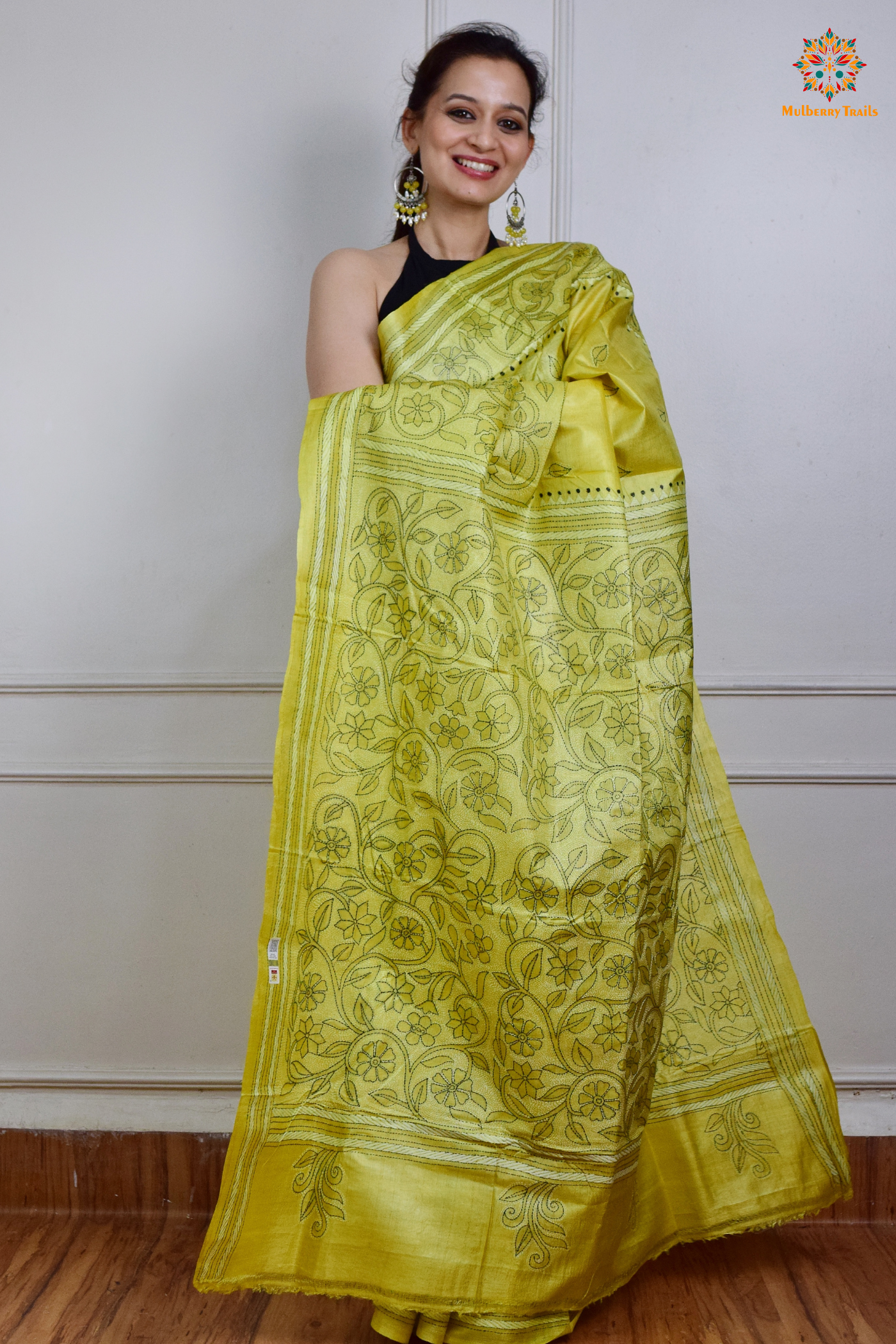 Rima - Tusser Silk Saree with all over Kantha Embroidery