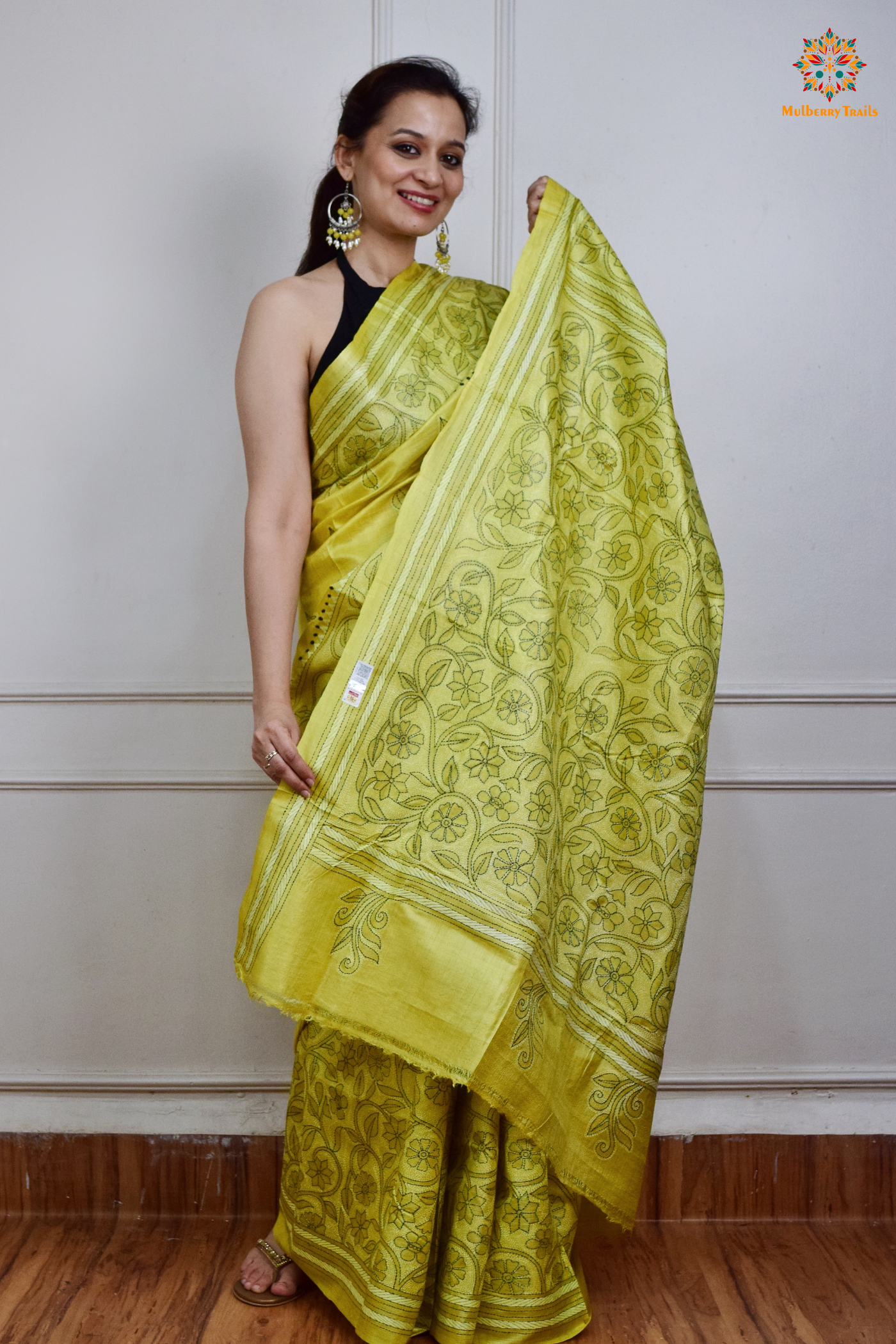 Rima - Tusser Silk Saree with all over Kantha Embroidery