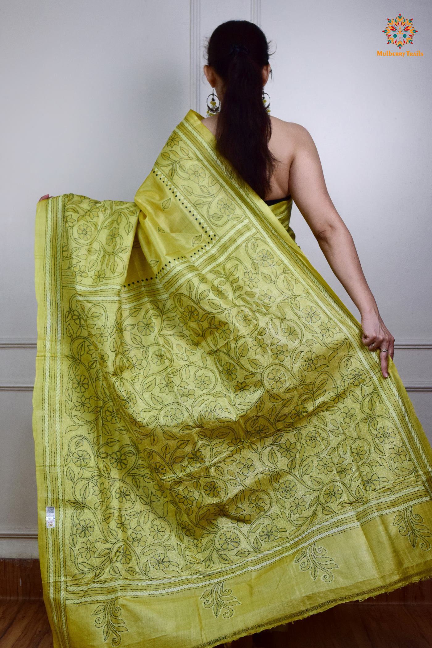 Rima - Tusser Silk Saree with all over Kantha Embroidery