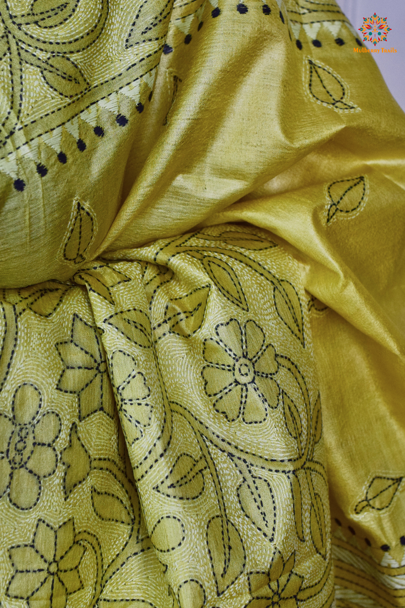 Rima - Tusser Silk Saree with all over Kantha Embroidery