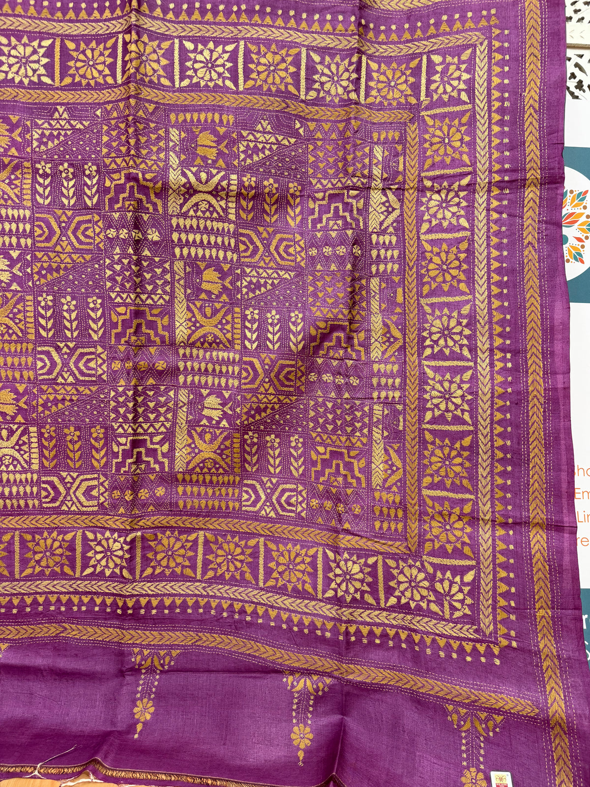 Rima - Tusser silk saree with kantha embroidery pink