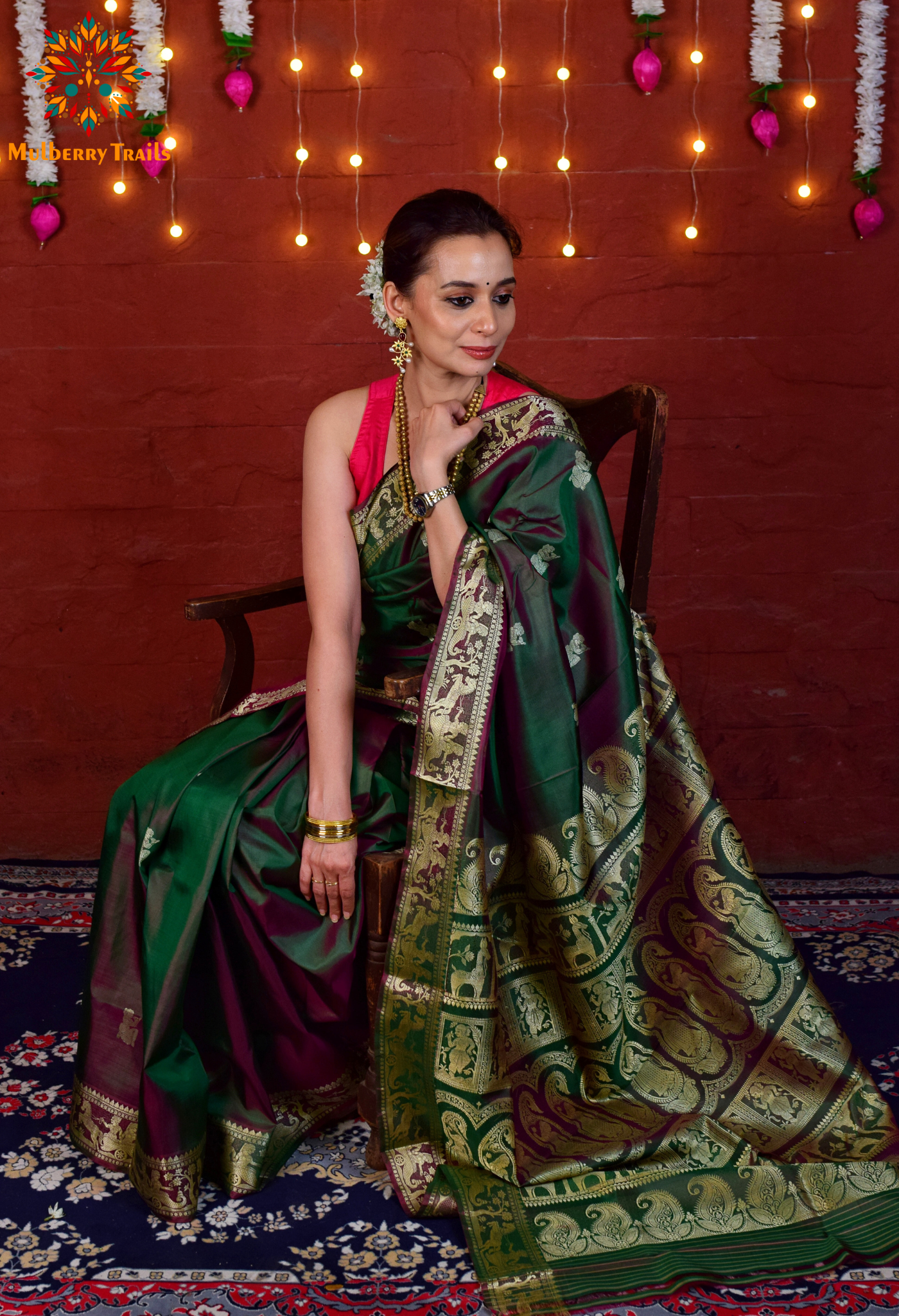 Bishnupadi: Pure Silk Resham Baluchari _ Green