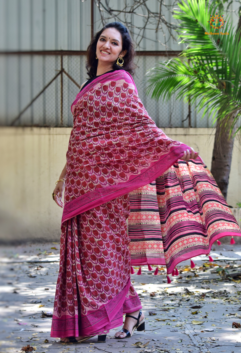 Chitrani: Summer Printed Cotton Sarees Pink