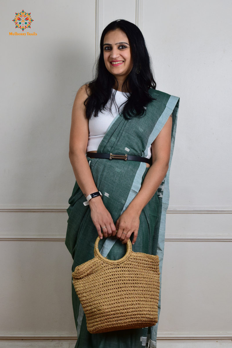 Yami: Flowy Summer Cotton Saree Sage Green