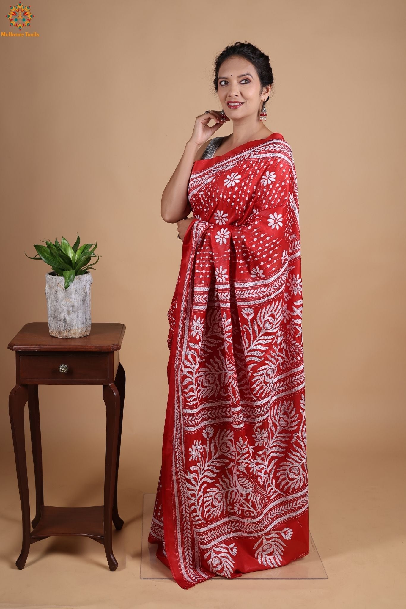 Koyna - Art Silk Kantha Embroidery Saree