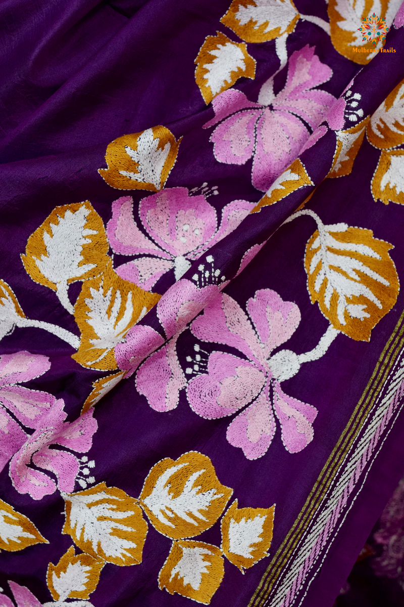 Rima - Kanchi Silk Saree with all over Kantha Embroidery