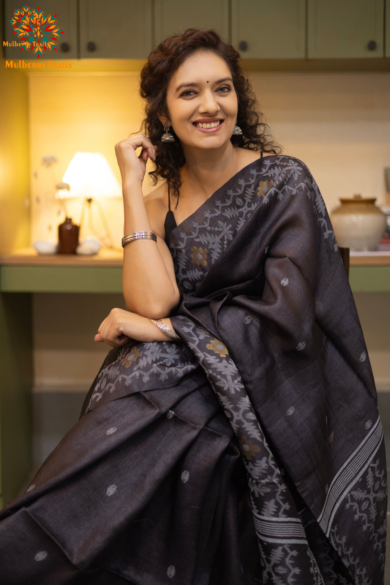 Meghana - Tusser silk saree with Jamdani Design Saree_Black