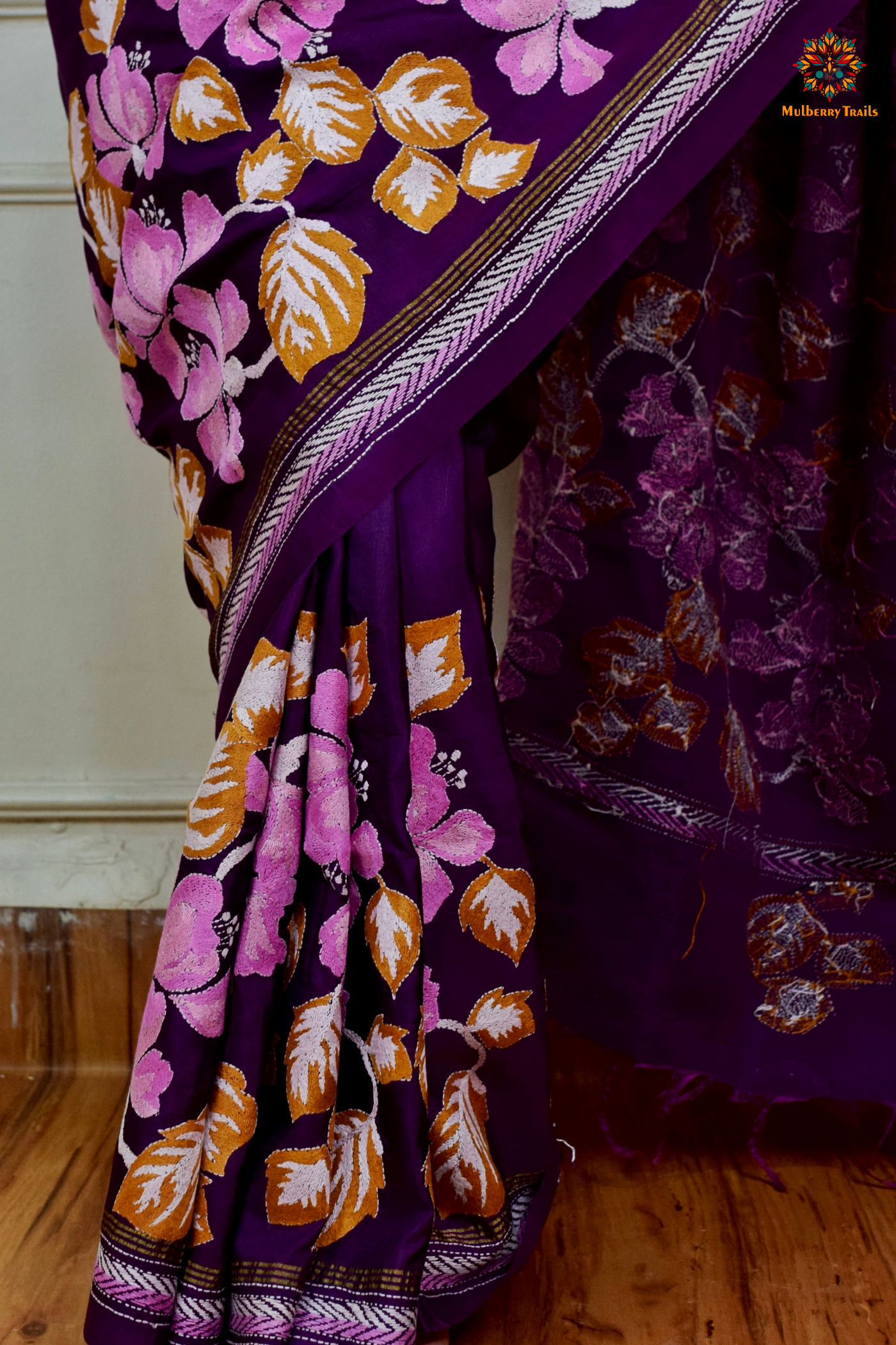 Rima - Kanchi Silk Saree with all over Kantha Embroidery