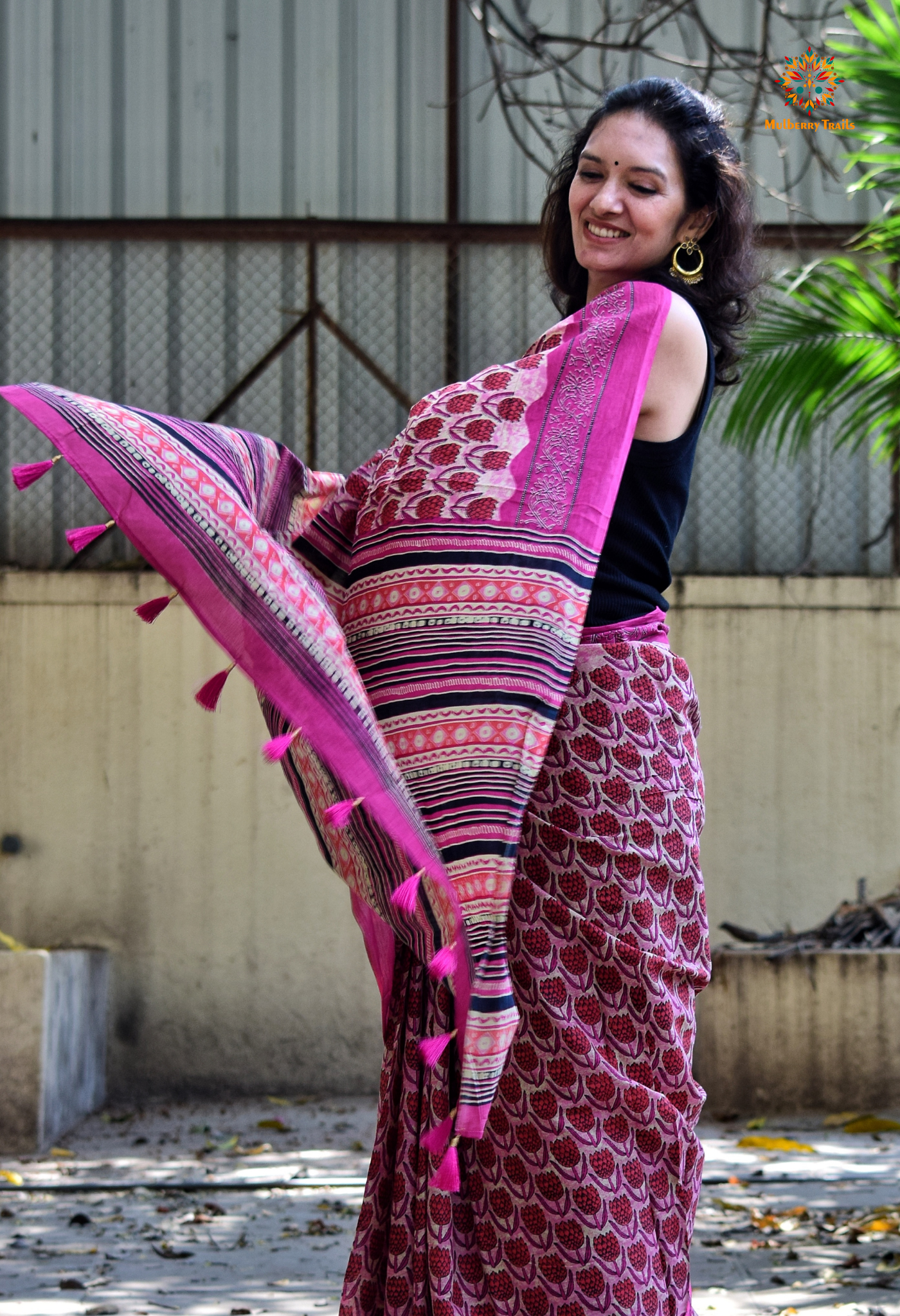 Chitrani: Summer Printed Cotton Sarees Pink