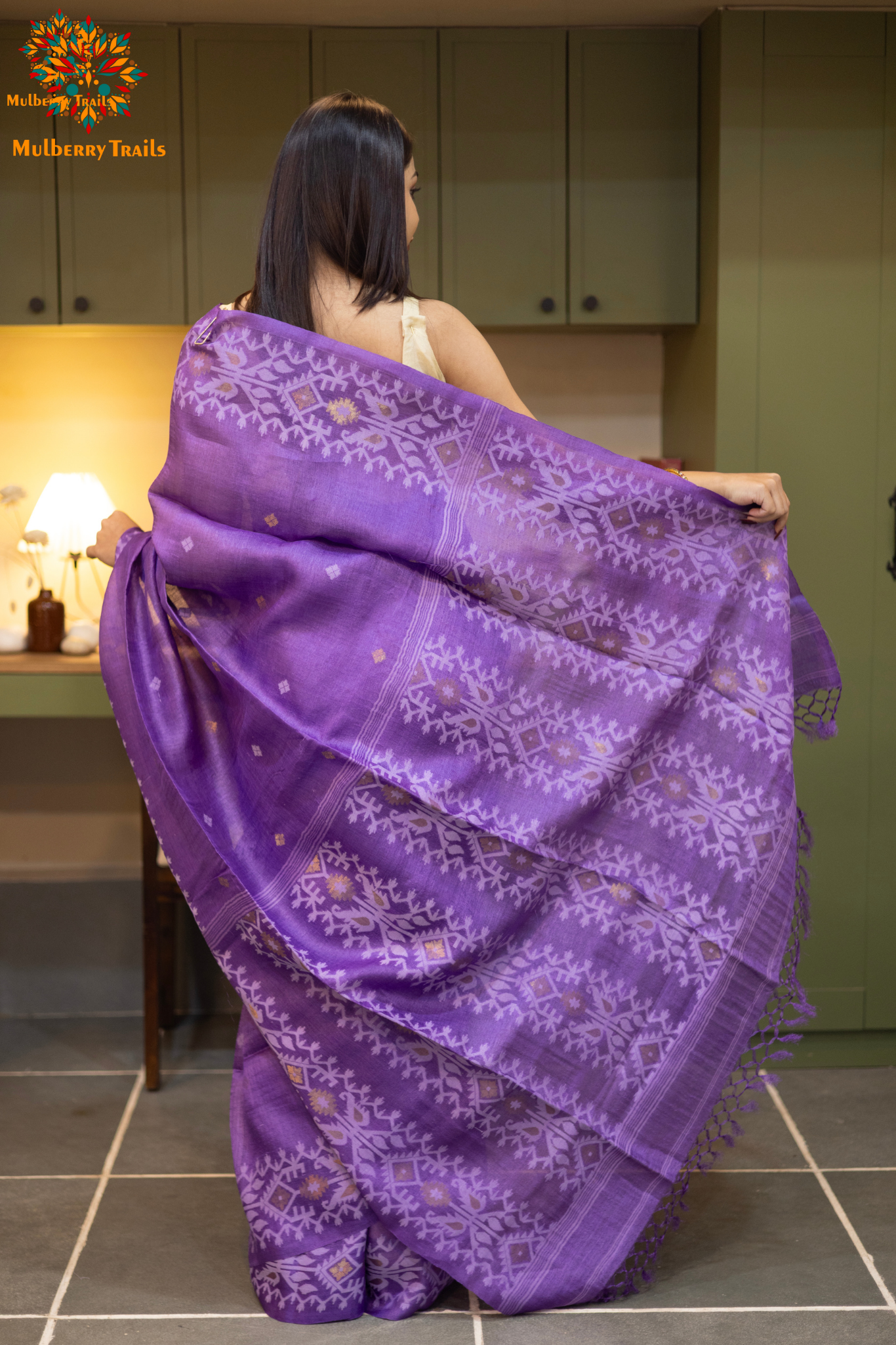 Meghana - Tusser silk saree with Jamdani Design Saree_Lavendar