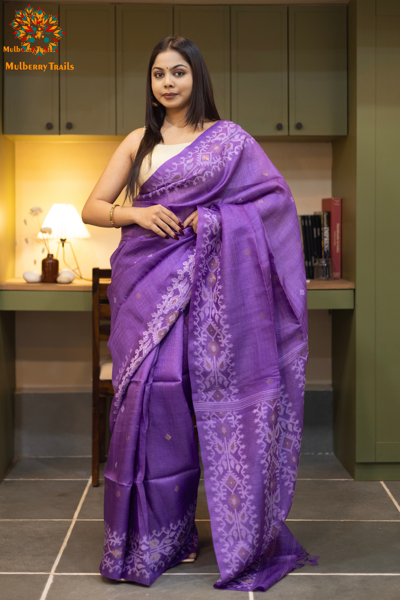 Meghana - Tusser silk saree with Jamdani Design Saree_Lavendar
