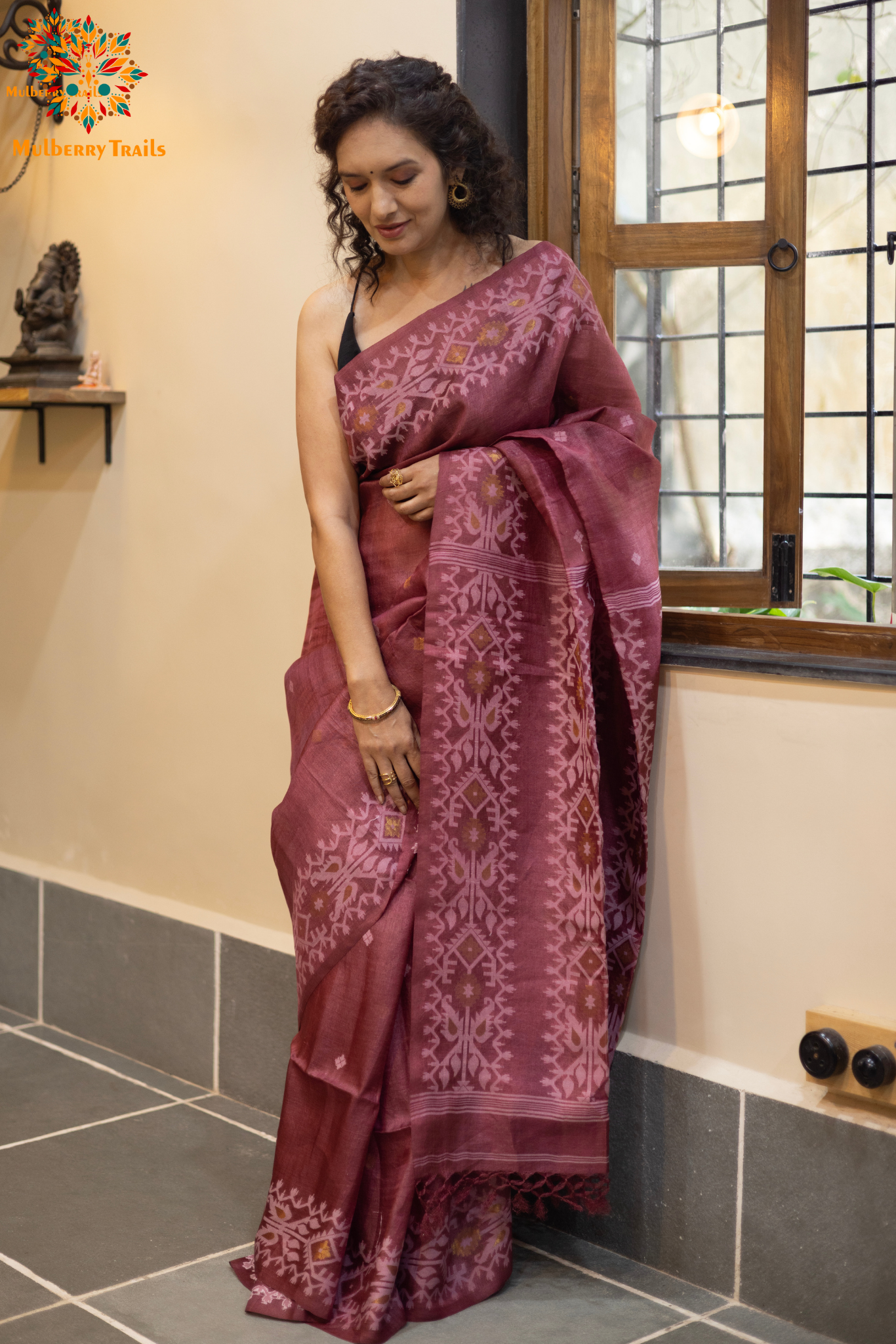 Meghana - Tusser silk saree with Jamdani Design Saree_Mauve