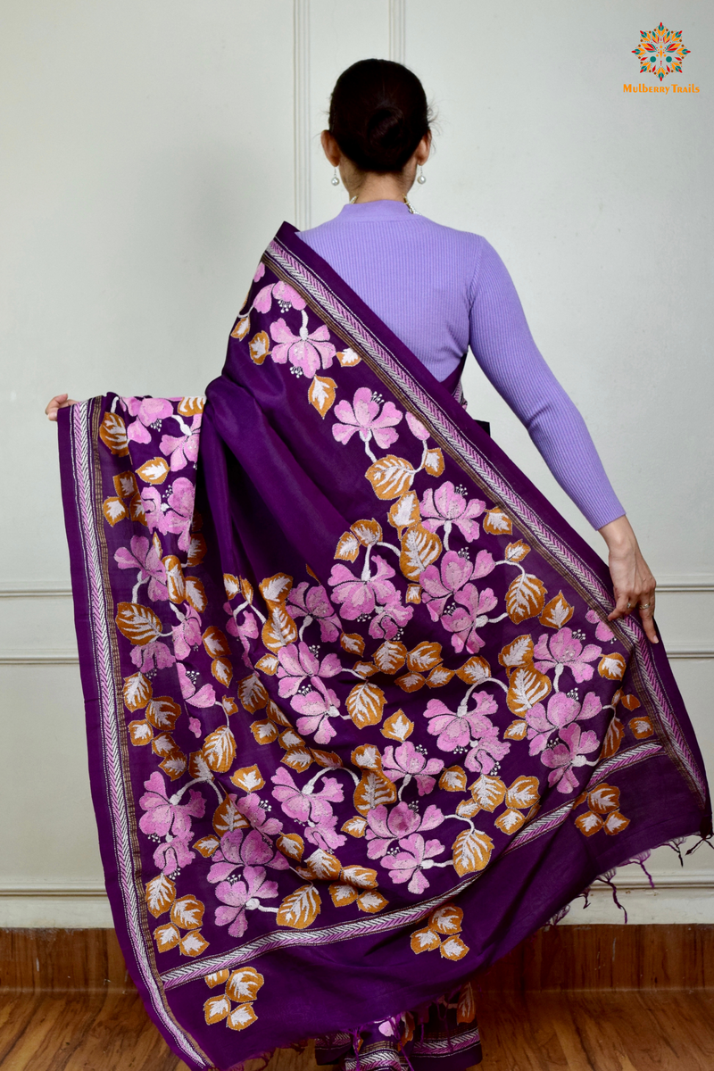 Rima - Kanchi Silk Saree with all over Kantha Embroidery