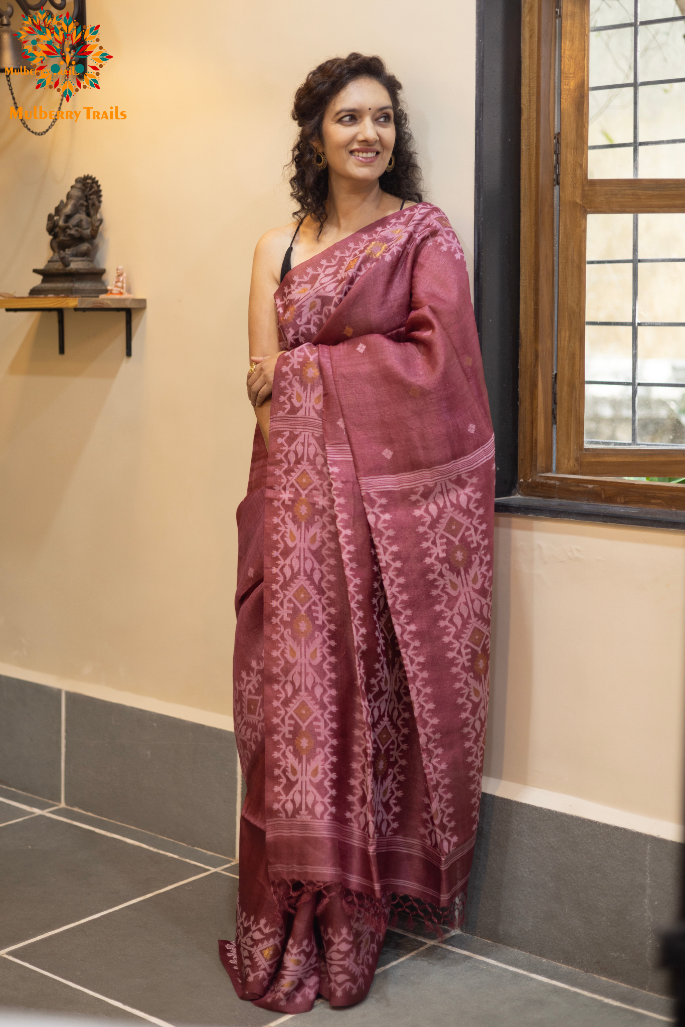 Meghana - Tusser silk saree with Jamdani Design Saree_Mauve