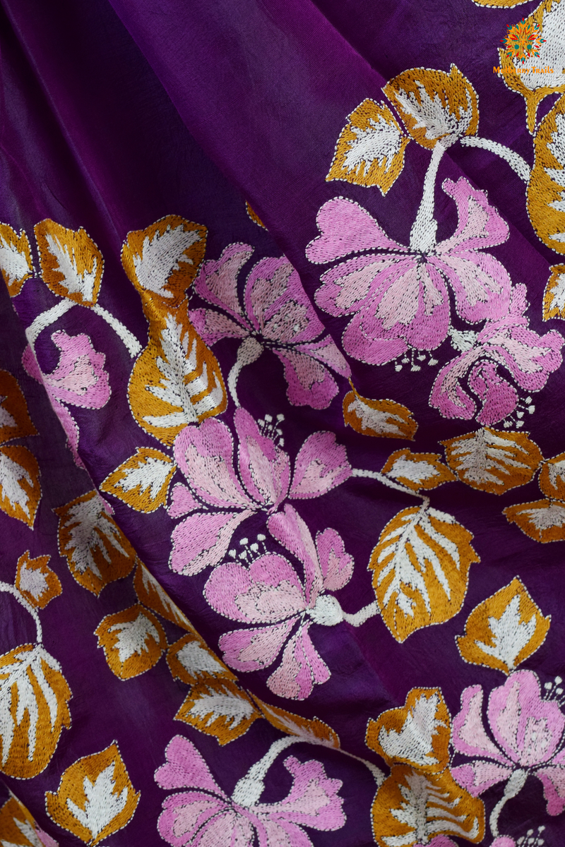 Rima - Kanchi Silk Saree with all over Kantha Embroidery