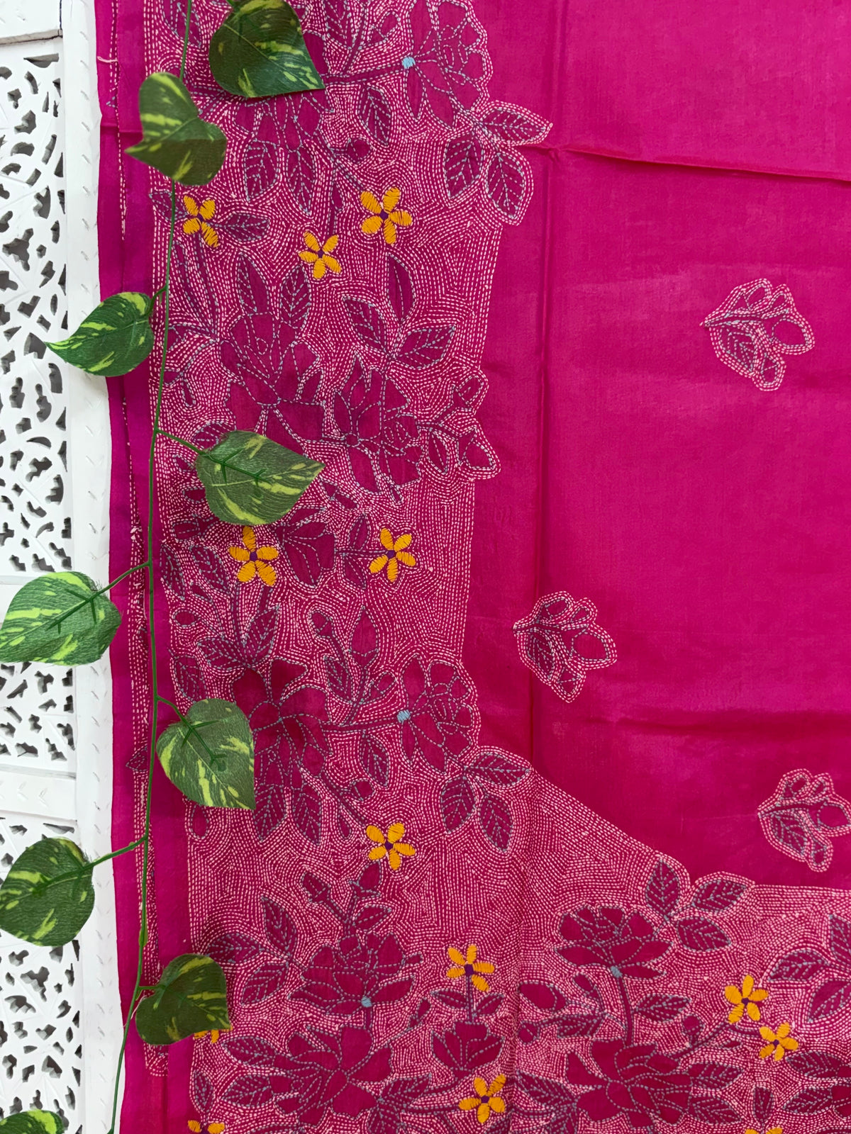 Rima - Bangalore silk saree with kantha embroidery pink