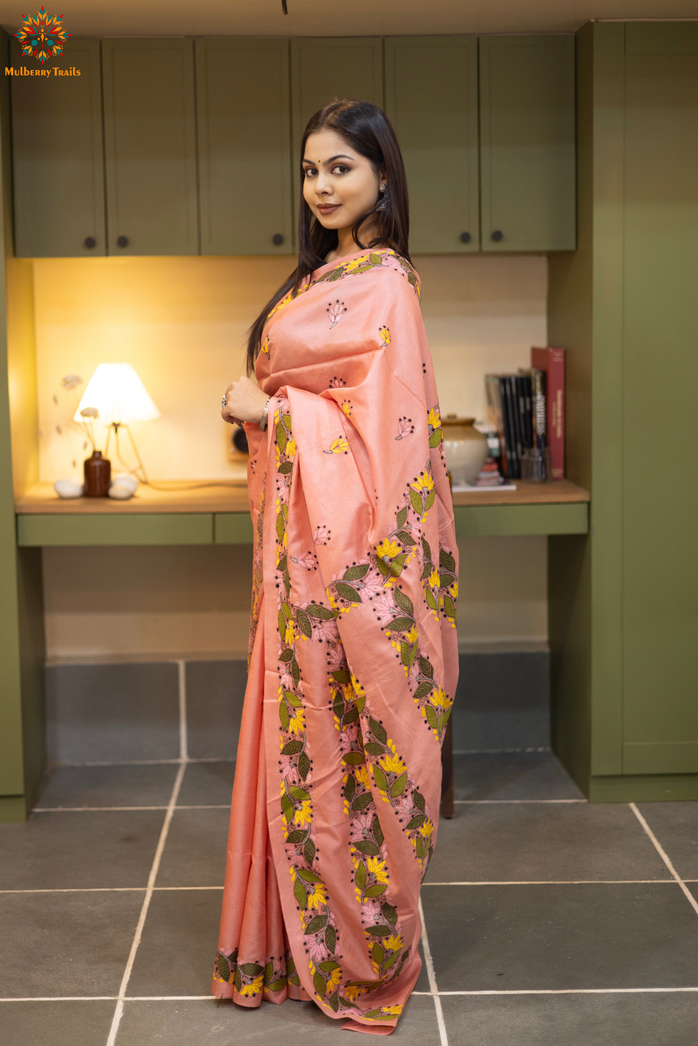Rima - Peach Silk Saree with Embroidery