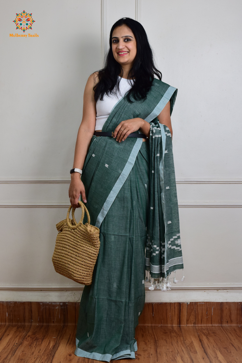 Yami: Flowy Summer Cotton Saree Sage Green