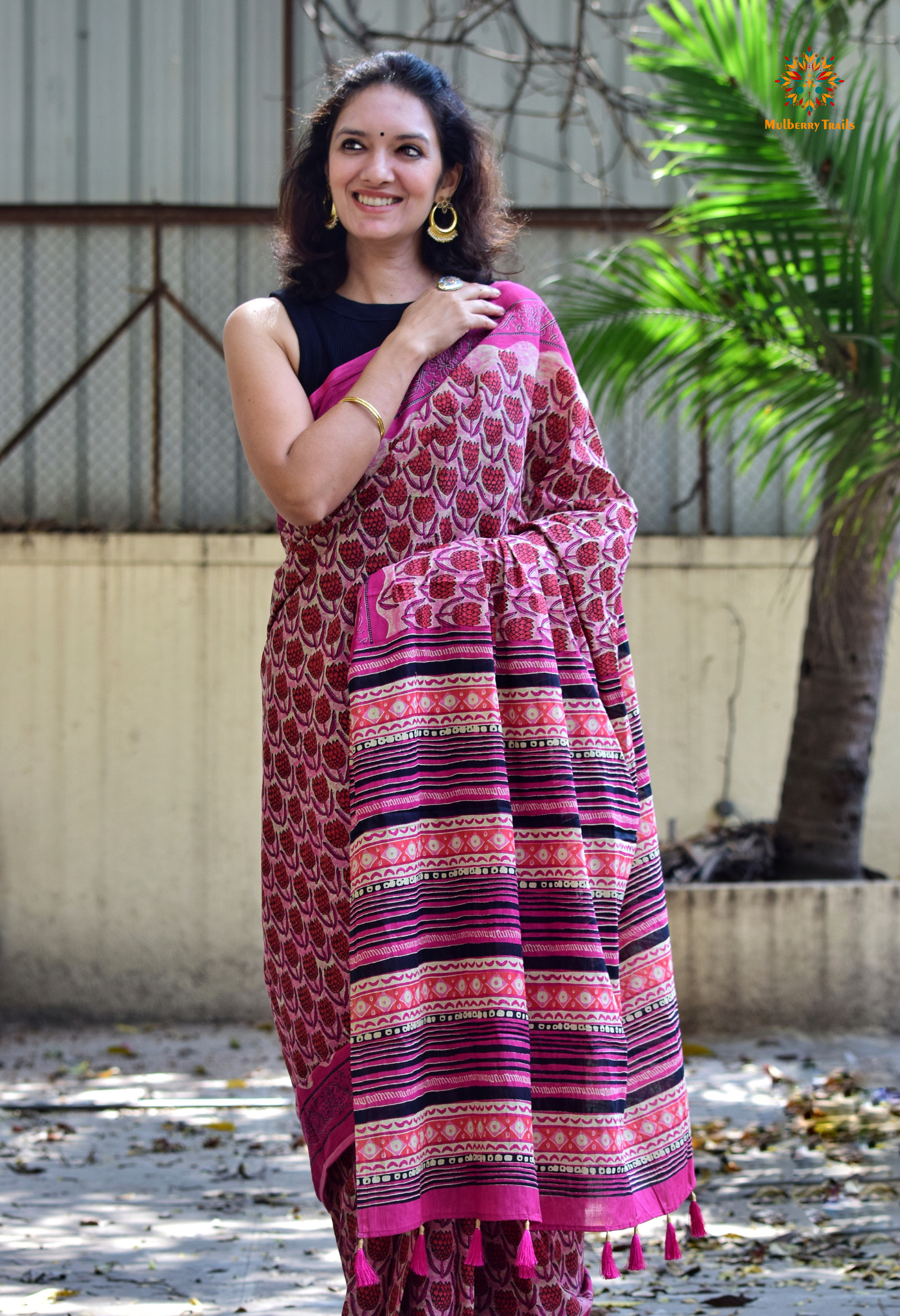 Chitrani: Summer Printed Cotton Sarees Pink